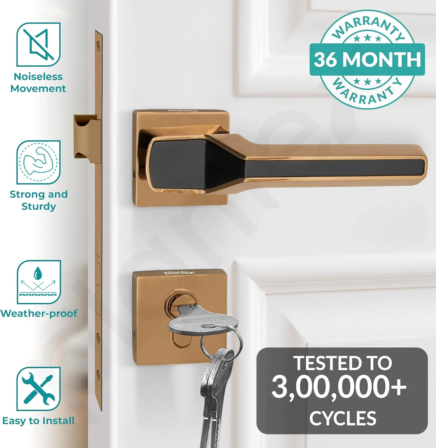 قفل درب برنجی و روی با کیفیت Plantex / قفل اصلی درب منزل / قفل های توکار برای منزل (PT-008- رزگلد و مشکی) قفل درب برنجی و روی با کیفیت Plantex / قفل اصلی درب منزل / قفل های توکار برای منزل (PT-008- رزگلد و مشکی)