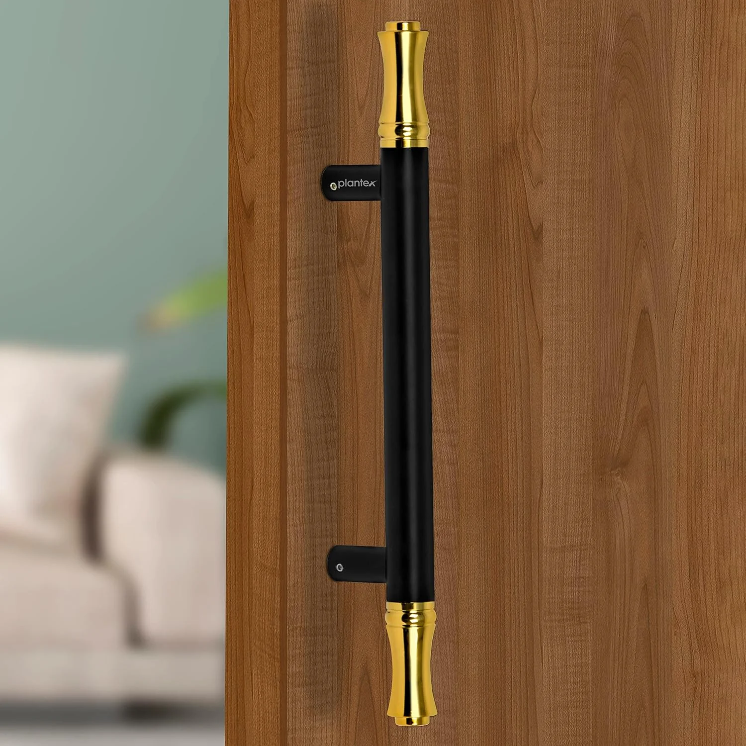 دستگیره درب ورودی پلنتکس / دکوراسیون درب و منزل / دستگیره درب ورودی 35 سانتی متری / دستگیره فشاری کششی درب - بسته 1 عددی (121، مشکی و طلایی)