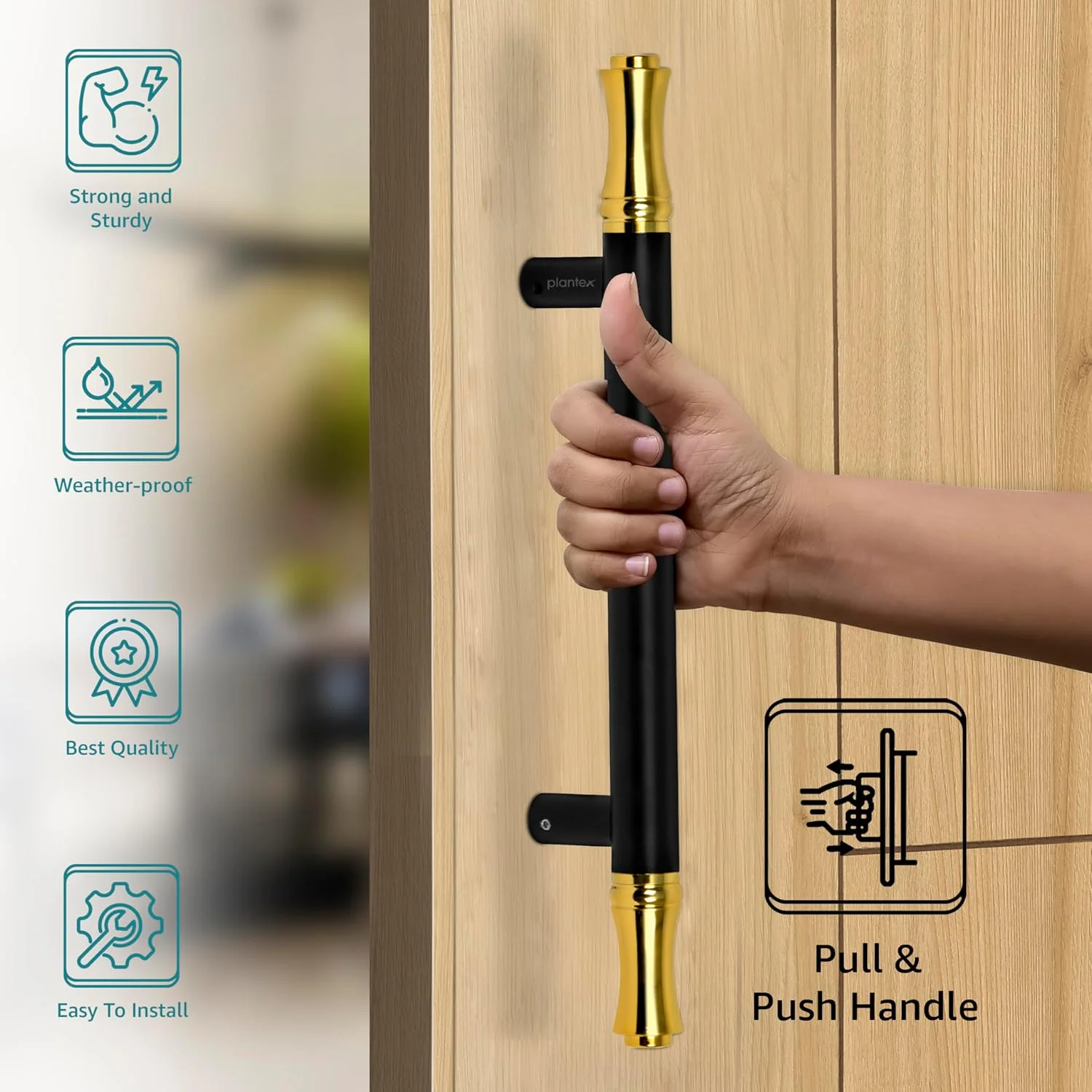 دستگیره درب ورودی پلنتکس / دکوراسیون درب و منزل / دستگیره درب ورودی 35 سانتی متری / دستگیره فشاری کششی درب - بسته 1 عددی (121، مشکی و طلایی) دستگیره درب ورودی پلنتکس / دکوراسیون درب و منزل / دستگیره درب ورودی 35 سانتی متری / دستگیره فشاری کششی درب - بسته 1 عددی (121، مشکی و طلایی)