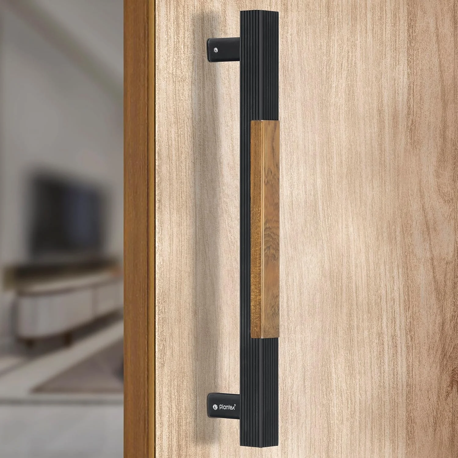 دستگیره درب مدل Plantex 280 Premium، 30 سانتی متری، مناسب برای درب های شیشه ای/منزل/هتل/اداره (مشکی و طرح چوب)