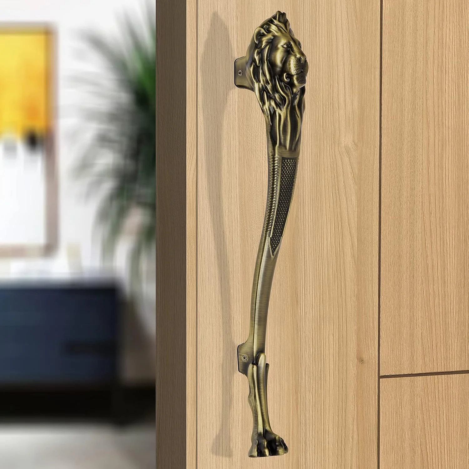 دستگیره در ورودی طرح شیر Plantex از جنس آلومینیوم - 8 اینچ (رنگ برنجی عتیقه)