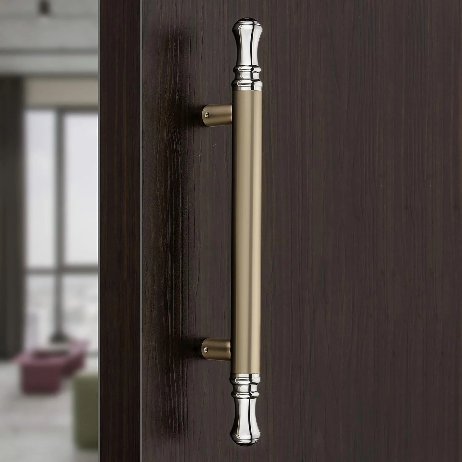 دستگیره درب ورودی سنگین Plantex / دستگیره درب 14 اینچی برای درب ورودی / دستگیره فشاری-کششی برای درب شیشه ای و چوبی - بسته 1 عددی (سفید ساتن - روکش کروم) - 3 سال