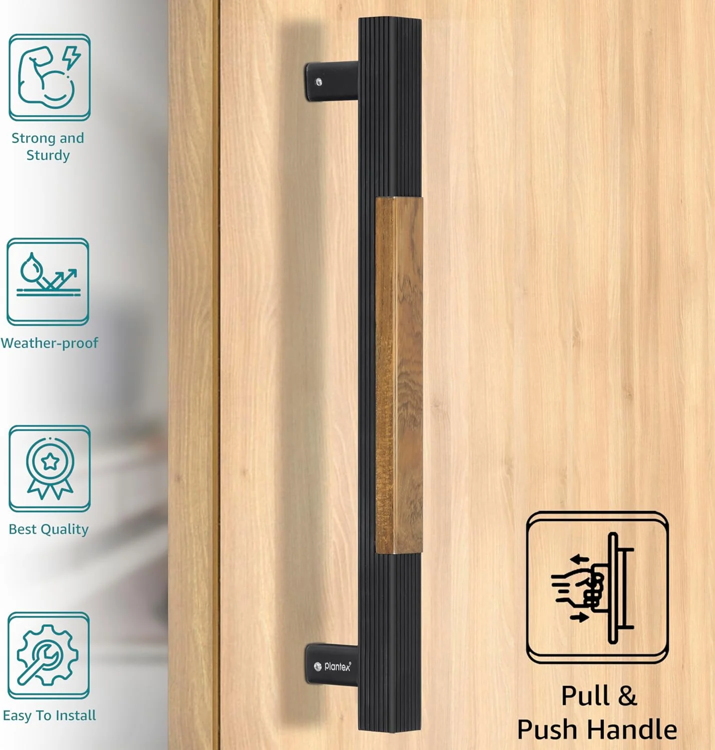 دستگیره درب مدل Plantex 280 Premium، 30 سانتی متری، مناسب برای درب های شیشه ای/منزل/هتل/اداره (مشکی و طرح چوب) دستگیره درب مدل Plantex 280 Premium، 30 سانتی متری، مناسب برای درب های شیشه ای/منزل/هتل/اداره (مشکی و طرح چوب)