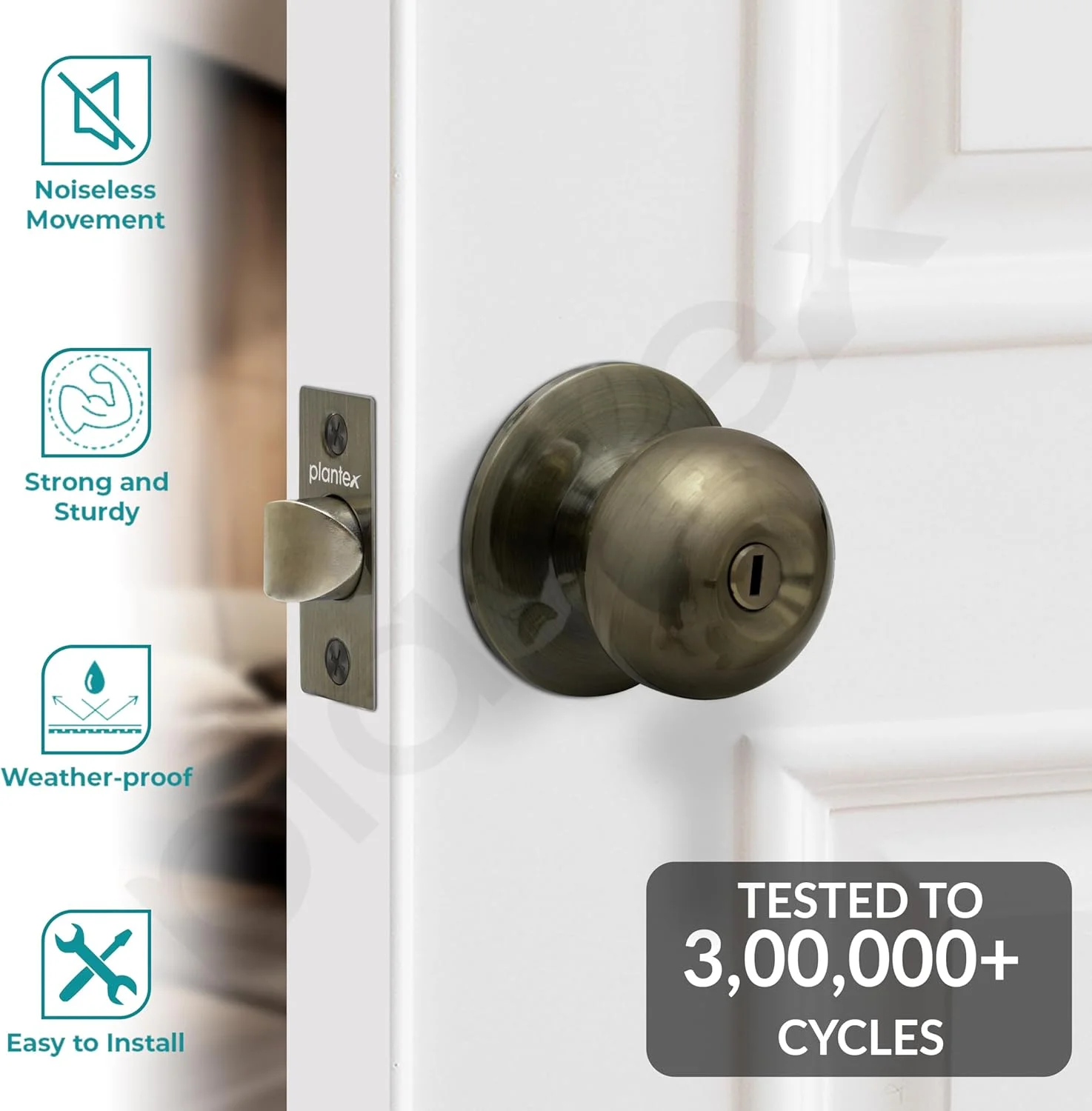 قفل درب سرویس بهداشتی Plantex / قفل استوانهای بدون کلید برای سرویس بهداشتی / بالکن / دستگیره درب لولهای (بدون کلید - برنجی آنتیک) قفل درب سرویس بهداشتی Plantex / قفل استوانهای بدون کلید برای سرویس بهداشتی / بالکن / دستگیره درب لولهای (بدون کلید - برنجی آنتیک)