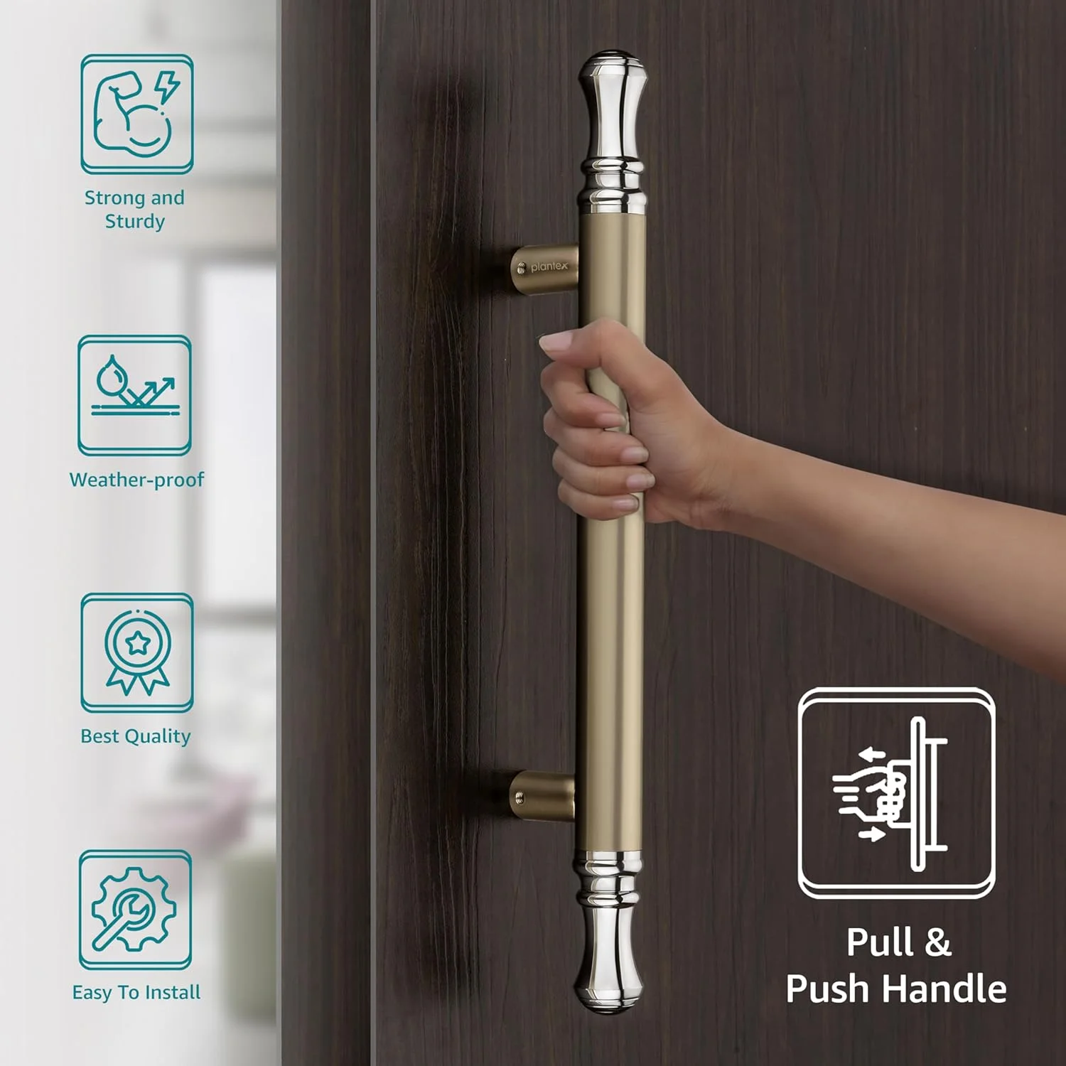 دستگیره درب ورودی سنگین Plantex / دستگیره درب 14 اینچی برای درب ورودی / دستگیره فشاری-کششی برای درب شیشه ای و چوبی - بسته 1 عددی (سفید ساتن - روکش کروم) - 3 سال دستگیره درب ورودی سنگین Plantex / دستگیره درب 14 اینچی برای درب ورودی / دستگیره فشاری-کششی برای درب شیشه ای و چوبی - بسته 1 عددی (سفید ساتن - روکش کروم) - 3 سال