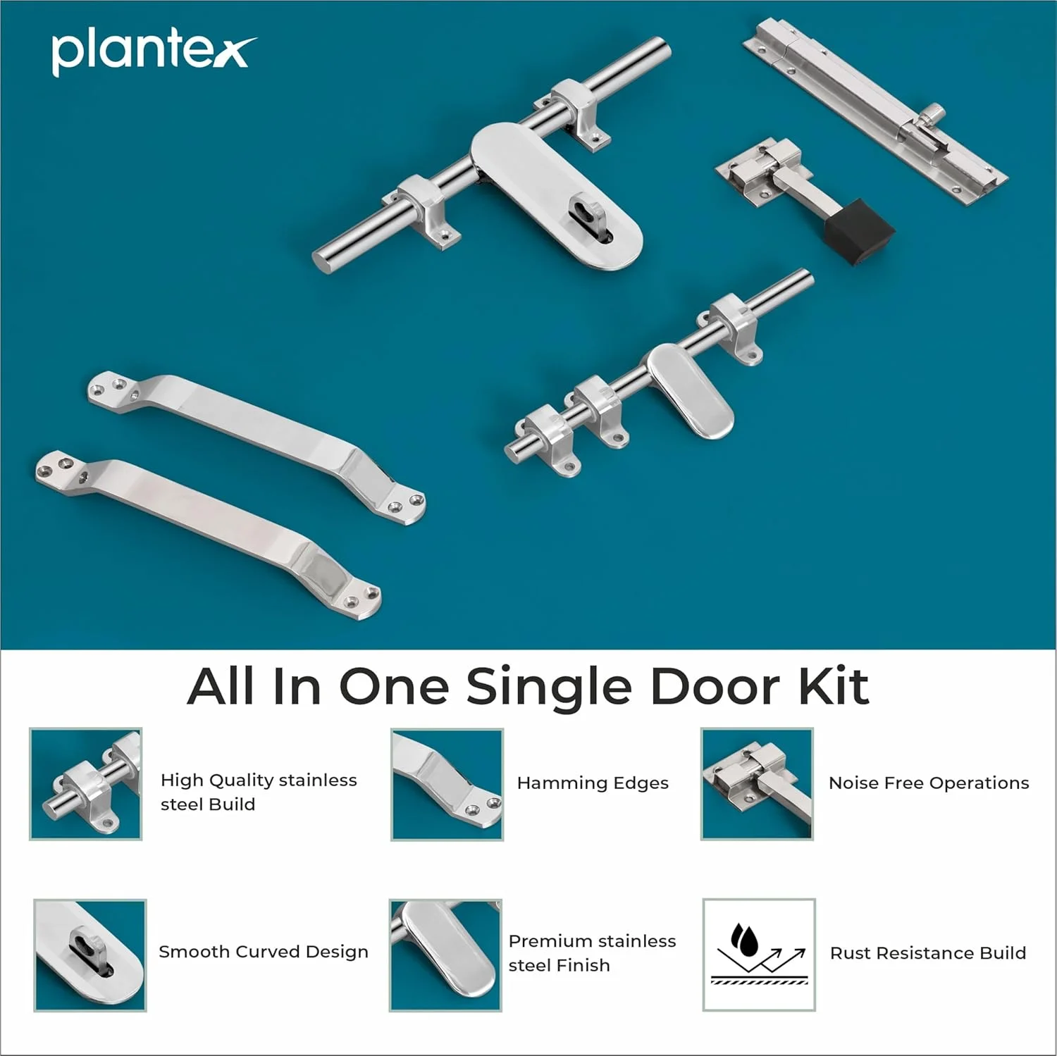 ست کامل یراق آلات درب استیل Plantex برای درب تکی شامل قفل آویز 25 سانتی متری، زبانه 20 سانتی متری، دو دستگیره 20 سانتی متری، قفل اهرمی 17 سانتی متری و استاپر درب 10 سانتی متری - (DK-04-Combi) ست کامل یراق آلات درب استیل Plantex برای درب تکی شامل قفل آویز 25 سانتی متری، زبانه 20 سانتی متری، دو دستگیره 20 سانتی متری، قفل اهرمی 17 سانتی متری و استاپر درب 10 سانتی متری - (DK-04-Combi)
