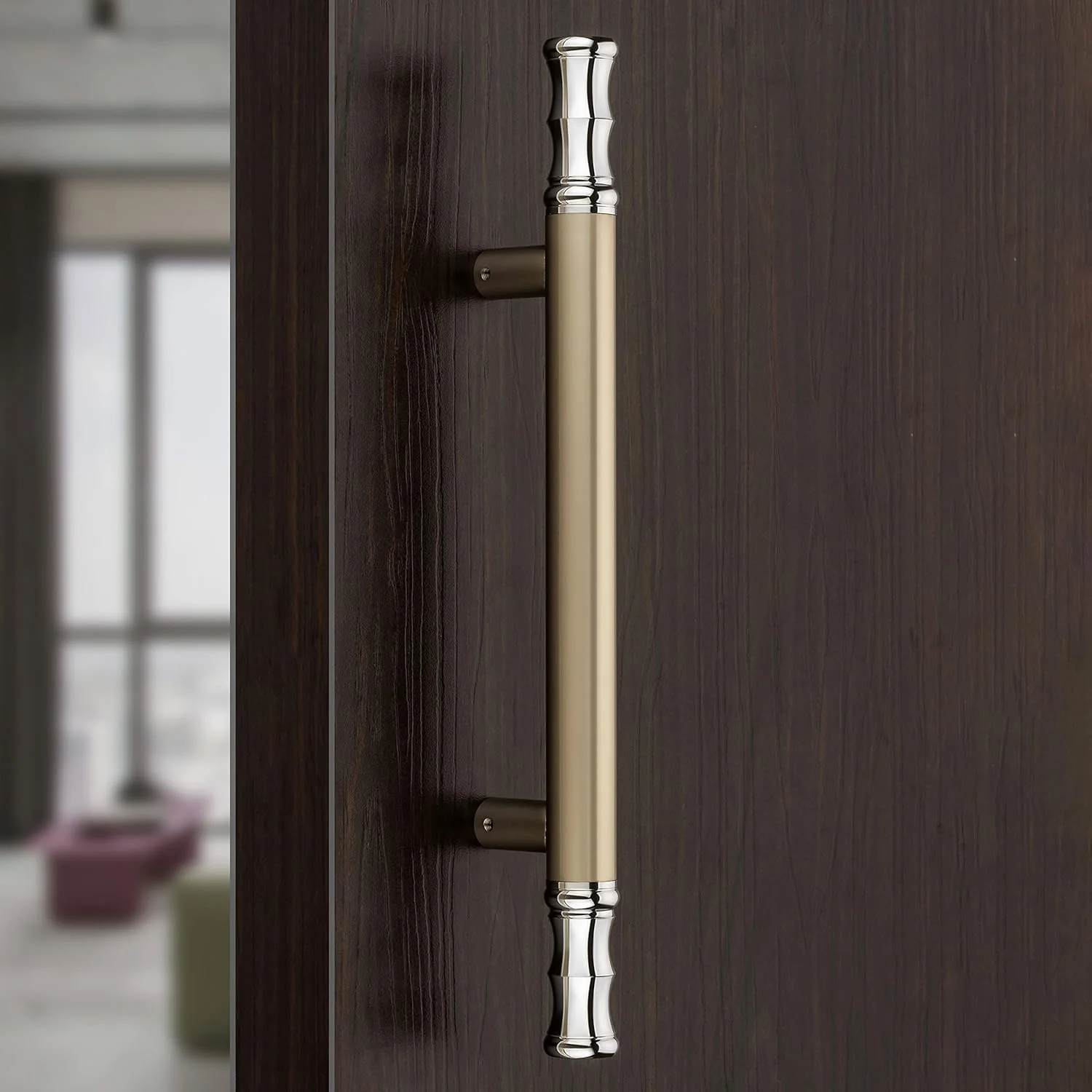 دستگیره استیل ضد زنگ Plantex، مناسب برای درب اصلی/درب چوبی شیشه ای/دستگیره کششی-فشاری، بسته 1 عددی (سفید ساتن و روکش کروم، 35 سانتیمتر)