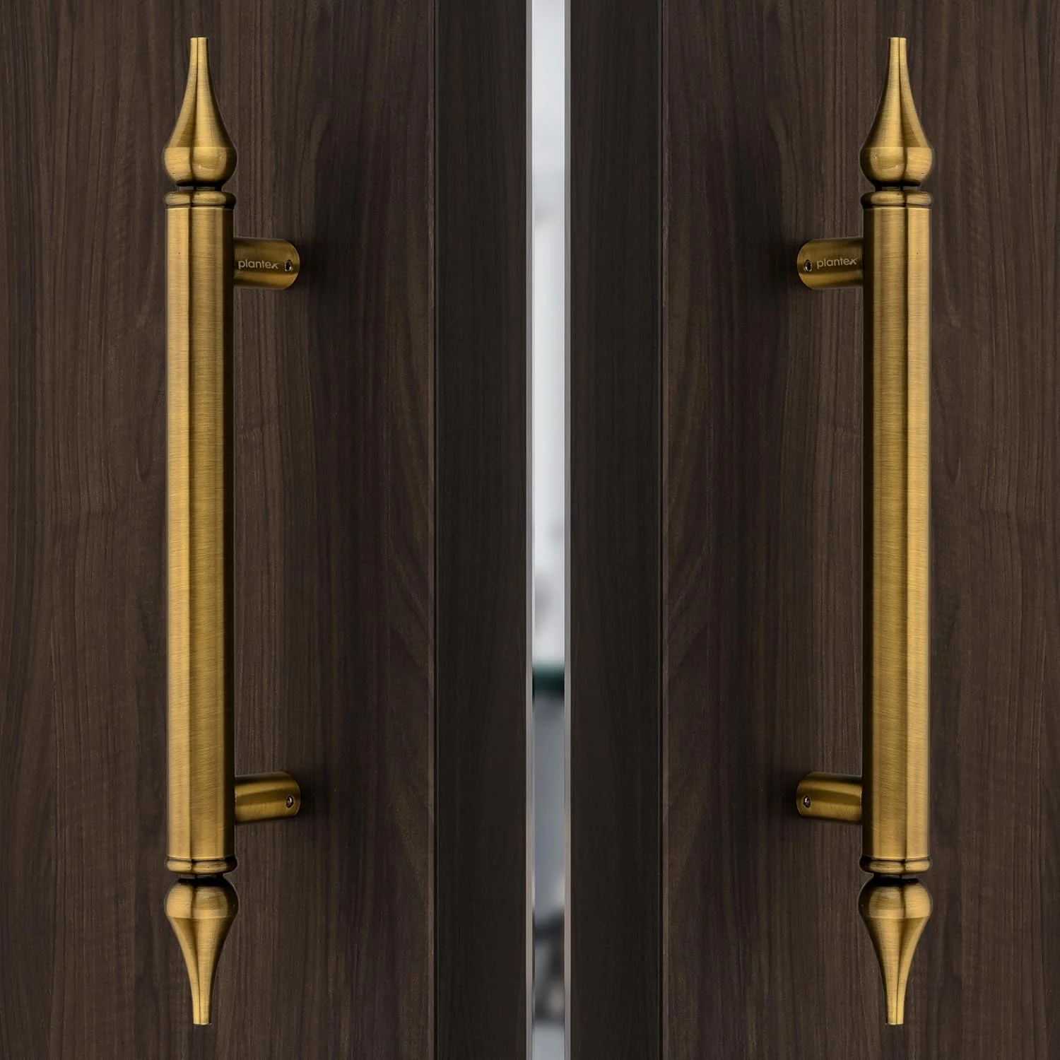 دستگیره درب سنگین پلانتکس / دستگیره اصلی درب 14 اینچی / دستگیره کششی-فشاری / دکوراسیون درب و منزل - بسته 2 عددی (برنجی عتیقه)