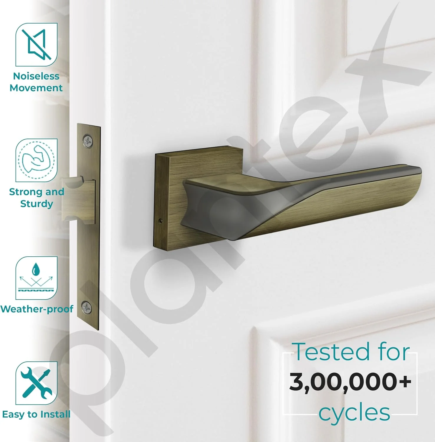 دستگیره قفل درب توالت Plantex 7086 مدل Premium Heavy-duty با زبانه کودک و دستگیره فشاری-کششی - بدون صدا، مقاوم در برابر آب و هوا و بدون کلید (برنجی عتیقه/مشکی ساتن-مات)