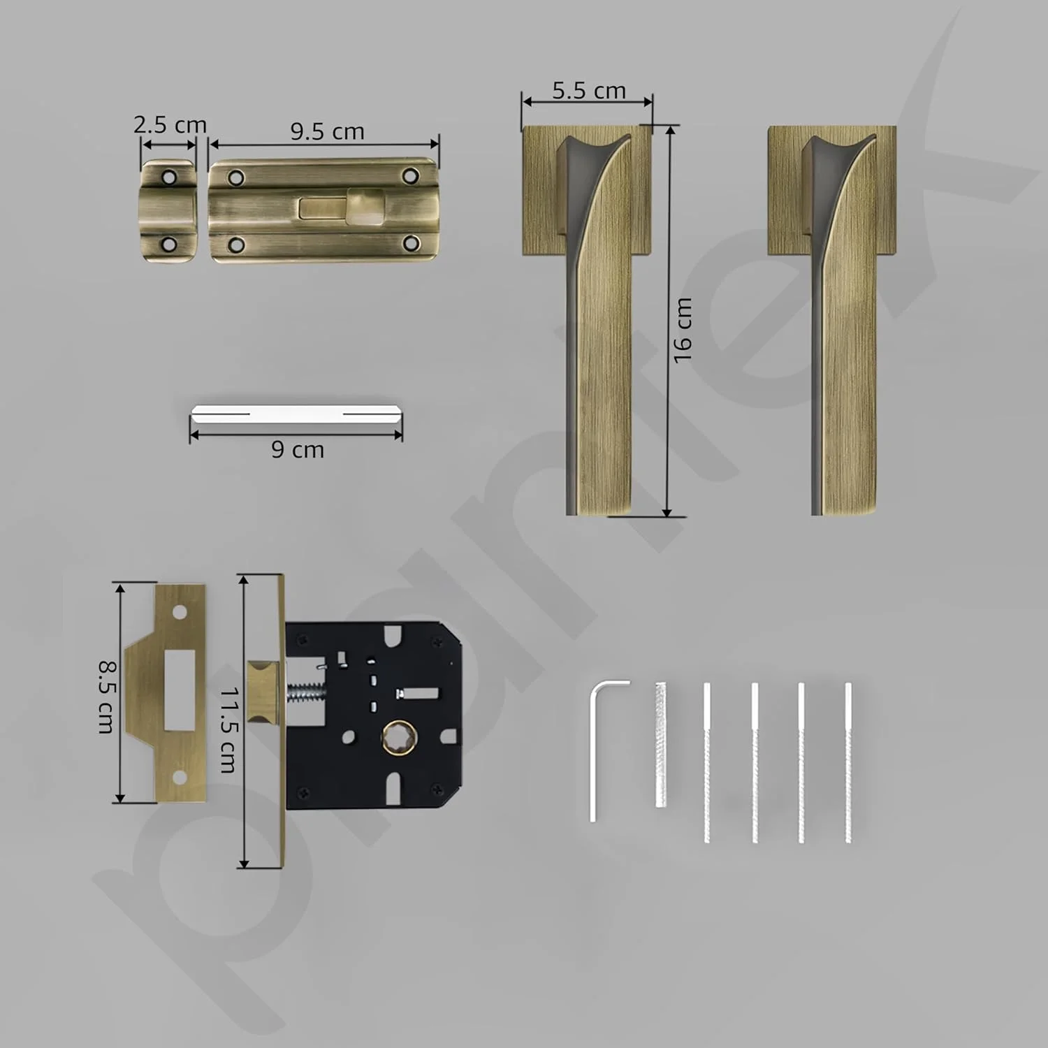 دستگیره قفل درب توالت Plantex 7086 مدل Premium Heavy-duty با زبانه کودک و دستگیره فشاری-کششی - بدون صدا، مقاوم در برابر آب و هوا و بدون کلید (برنجی عتیقه/مشکی ساتن-مات)
