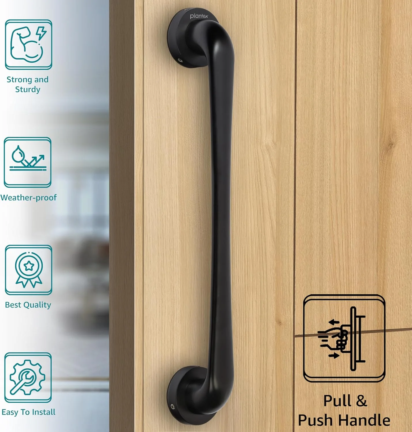 دستگیره در مدل Polo Plantex، طول 35 سانتیمتر، مناسب برای درب چوبی منزل، هتل و اداره (رنگ مشکی - بلند) دستگیره در مدل Polo Plantex، طول 35 سانتیمتر، مناسب برای درب چوبی منزل، هتل و اداره (رنگ مشکی - بلند)