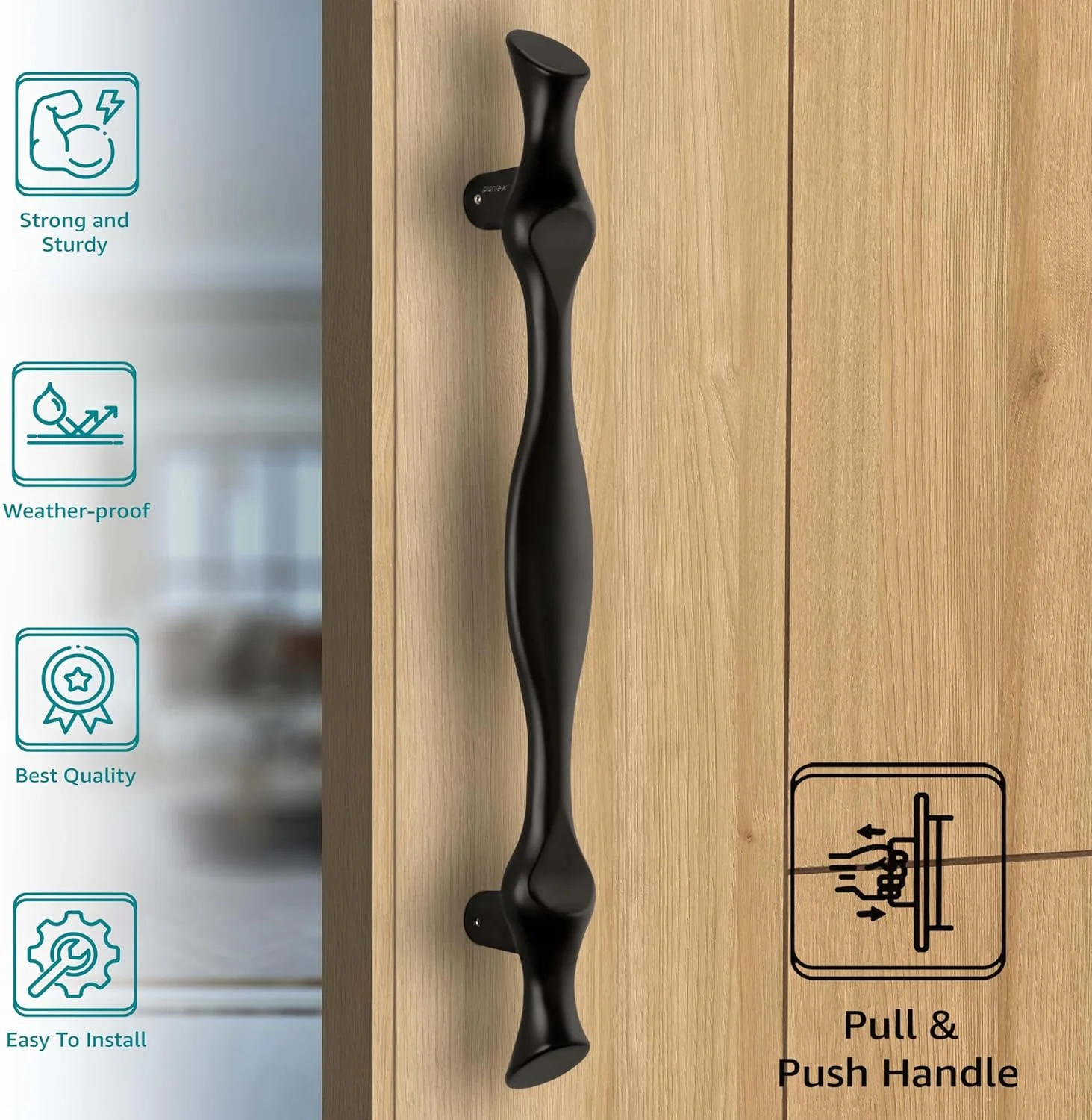 دستگیره درب پلاکسی ممتاز 17 اینچی برای درب اصلی و دستگیره کششی-فشاری برای درب چوبی و شیشه ای / خانه / هتل / سخت افزار درب اداری - بسته 1 عددی (308 مشکی صاف)