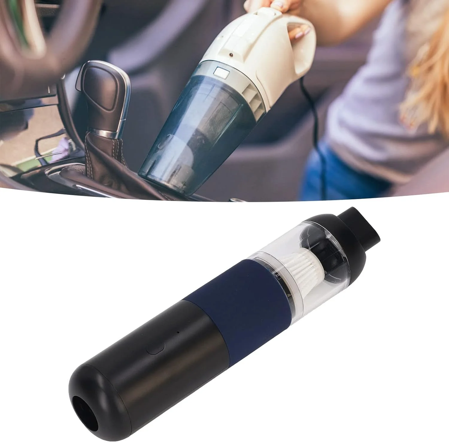 جاروبرقی دستی شارژی، تمیز کننده چند منظوره با مکش قوی و عمر باتری 30 دقیقه ای به همراه چراغ های LED برای مصارف صنعتی (مشکی و آبی)