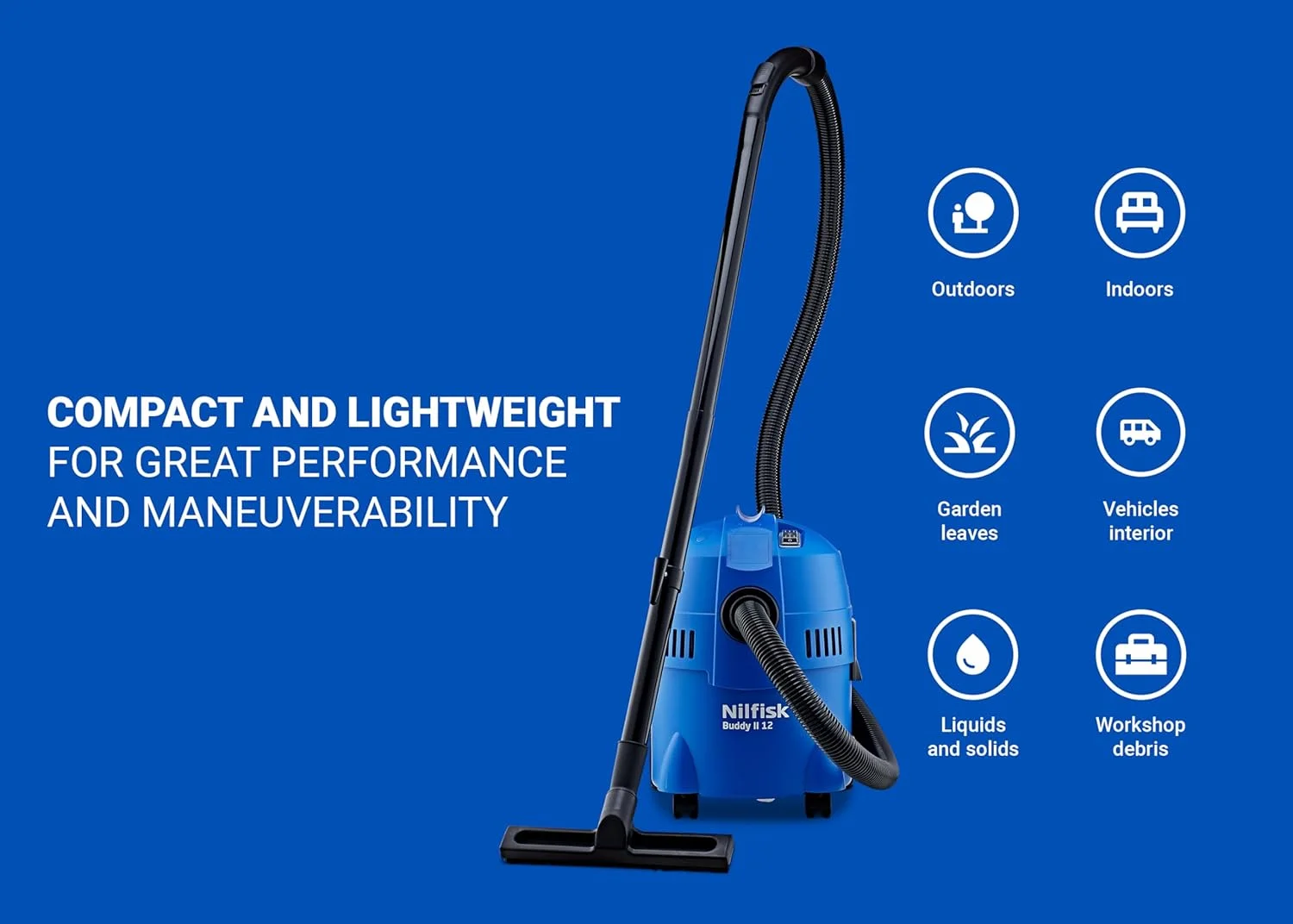 جاروبرقی آب و خاک نیلفیسک Buddy II 12 لیتری - مناسب منزل، باغ و خودرو - دارای عملکردهای مکش و دمش برای محیط های داخلی و خارجی (1200 وات)