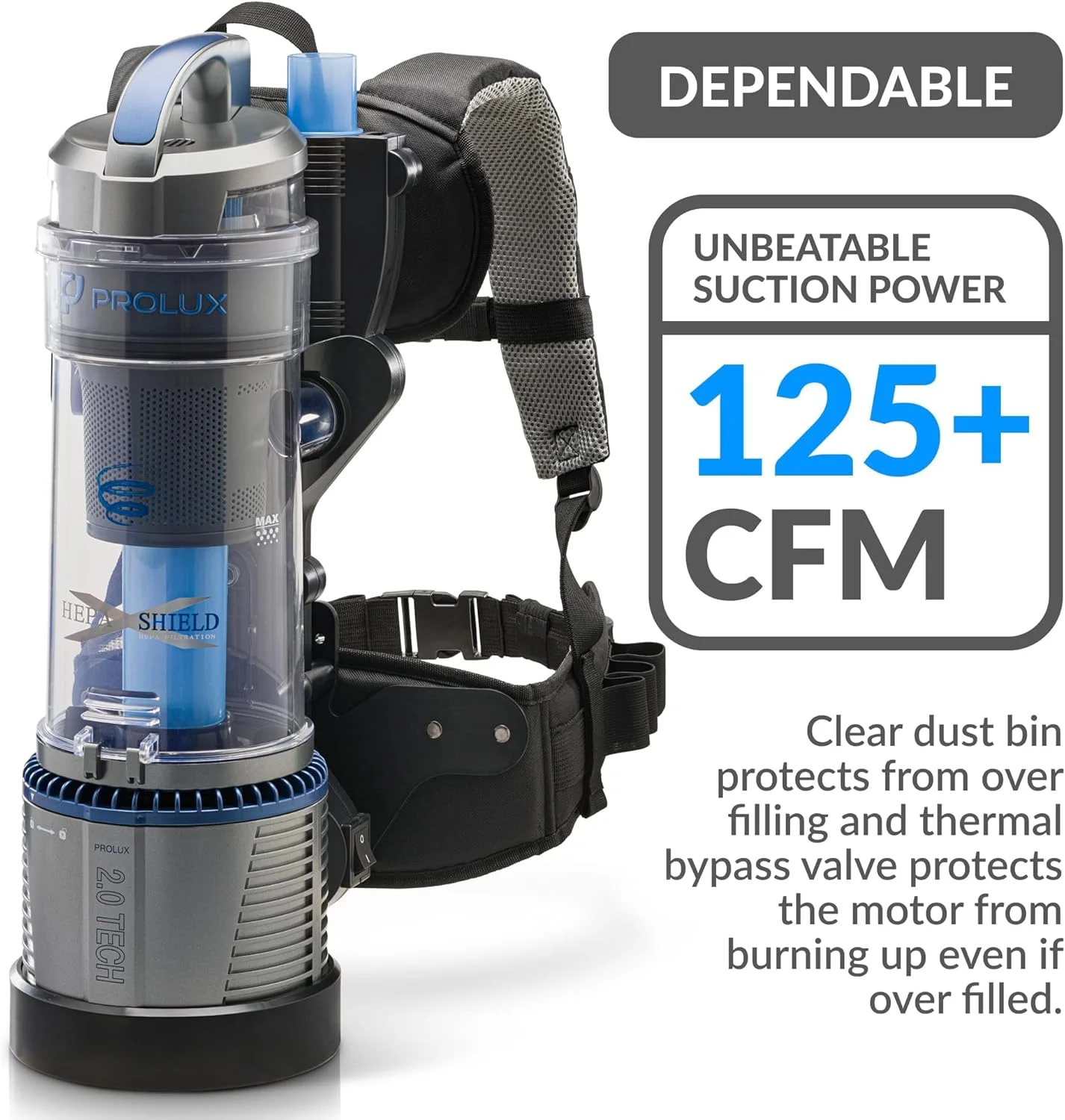 جاروبرقی کوله پشتی بدون کیسه استاندارد Prolux 2.0، سبک و راحت برای مصارف خانگی و صنعتی، فیلتراسیون دوگانه HEPA، اتصالات متعدد، بندهای پد دار جاروبرقی کوله پشتی بدون کیسه استاندارد Prolux 2.0، سبک و راحت برای مصارف خانگی و صنعتی، فیلتراسیون دوگانه HEPA، اتصالات متعدد، بندهای پد دار