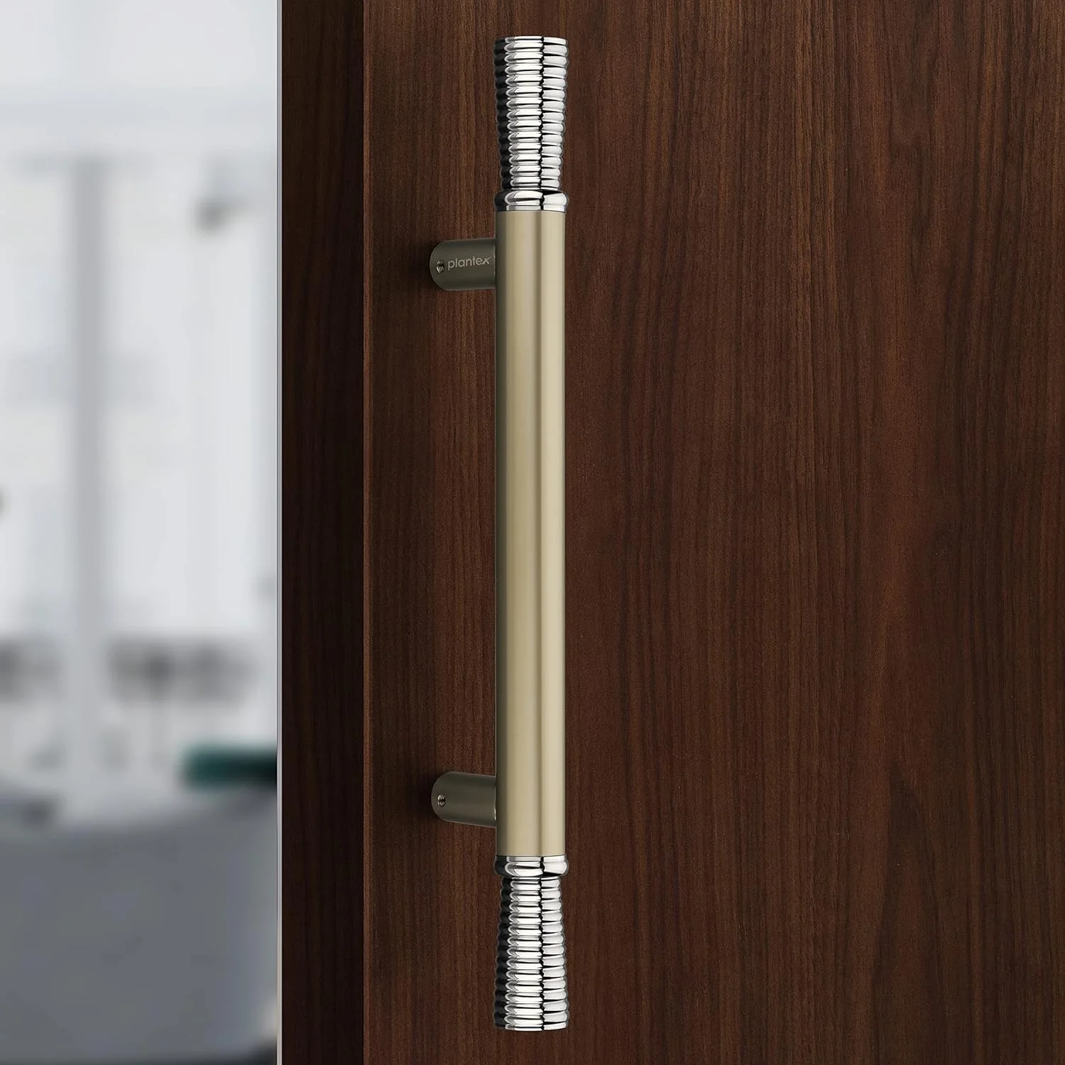 دستگیره درب ورودی پلنتکس / دکوراسیون درب و منزل / دستگیره درب ورودی 35 سانتی متری / دستگیره کششی-فشاری درب - بسته 1 عددی (APS-122، سفید ساتن - روکش کروم)