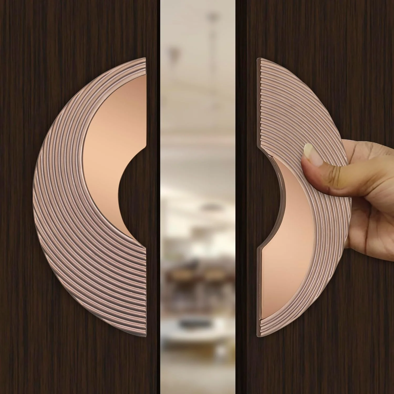 دستگیره درب سنگین Plantex / دکوراسیون درب و منزل / دستگیره اصلی درب گرد 8 اینچی / ست دستگیره فشاری کششی درب - بسته 1 عددی (277 - روکش طلایی رز PVD)