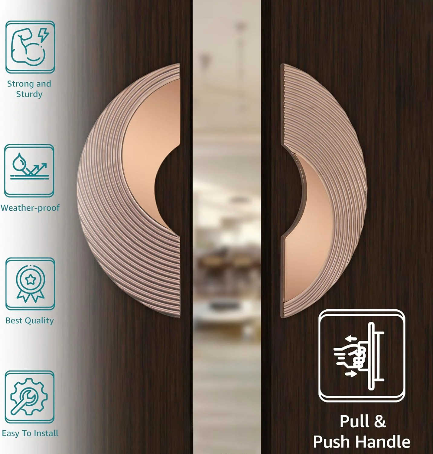 دستگیره درب سنگین Plantex / دکوراسیون درب و منزل / دستگیره اصلی درب گرد 8 اینچی / ست دستگیره فشاری کششی درب - بسته 1 عددی (277 - روکش طلایی رز PVD)