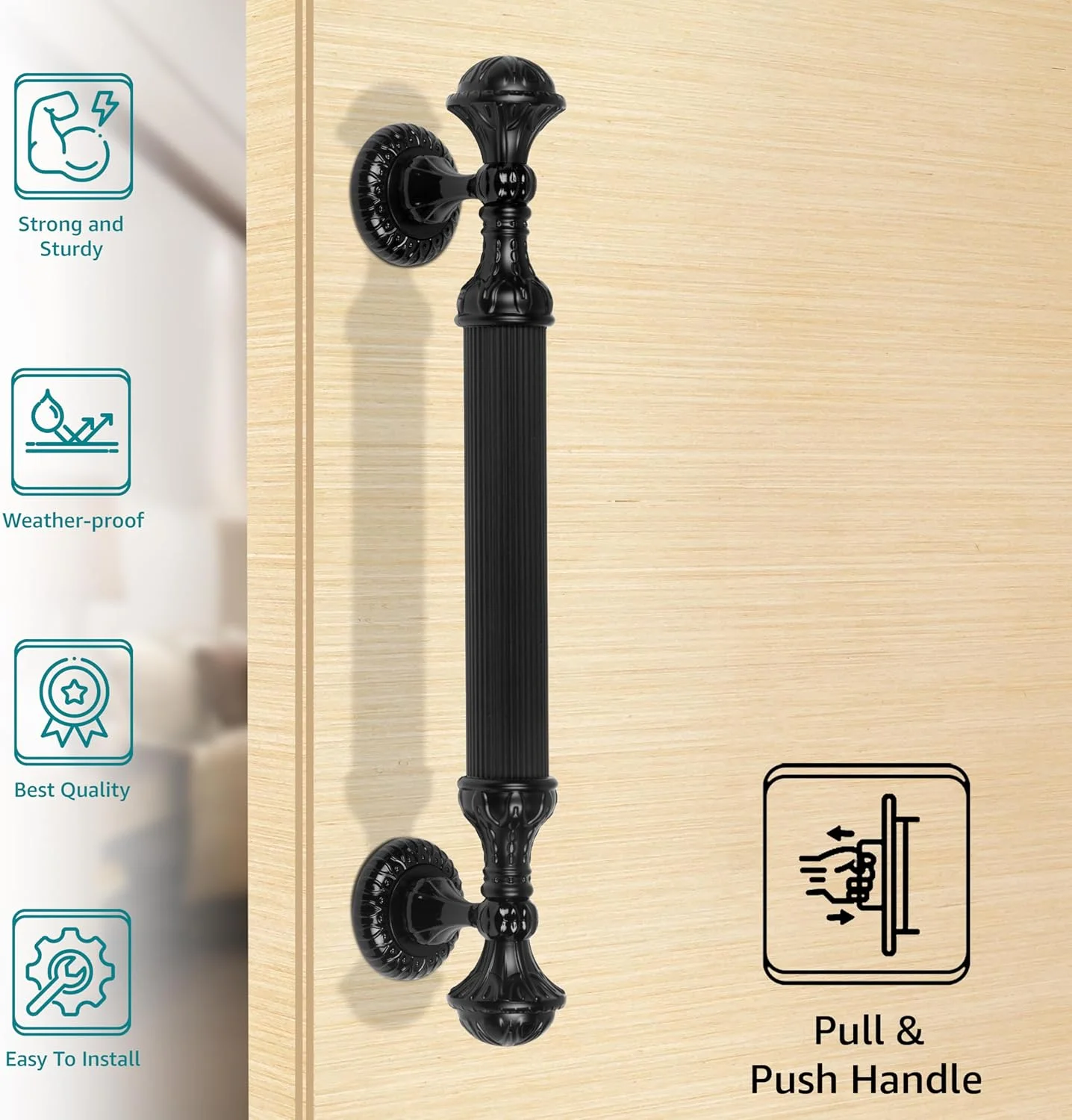 دستگیره درب سنگین پلنتکس / دستگیره اصلی درب 15 اینچی / دکوراسیون درب و منزل / دستگیره کششی - بسته 1 عددی (پرداخت مشکی 320)