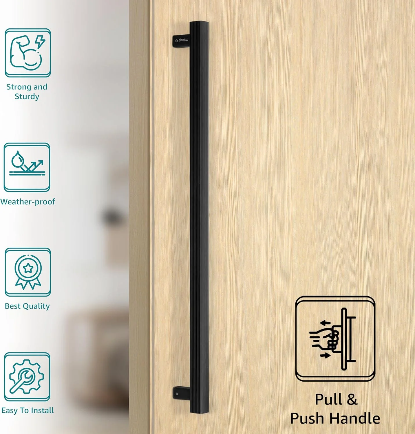 دستگیره درب سنگین پلنتکس / دکوراسیون درب و منزل / دستگیره اصلی درب 26 اینچی / دستگیره کششی-فشاری درب - بسته 1 عددی (APS-236- مشکی)