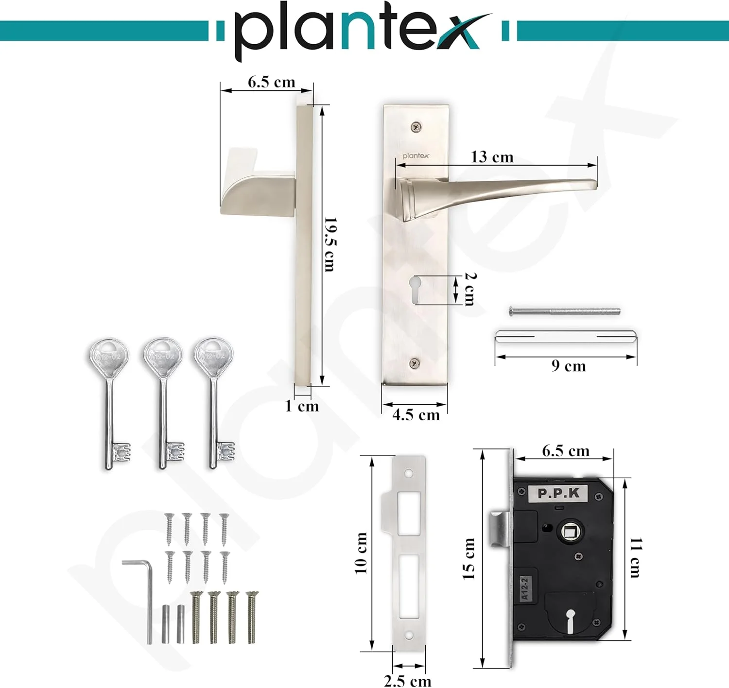 قفل درب زبانه ای 8 اینچی Plantex برنجی با 3 کلید / قفل درب زبانه ای برای درب (8118-مات) قفل درب زبانه ای 8 اینچی Plantex برنجی با 3 کلید / قفل درب زبانه ای برای درب (8118-مات)