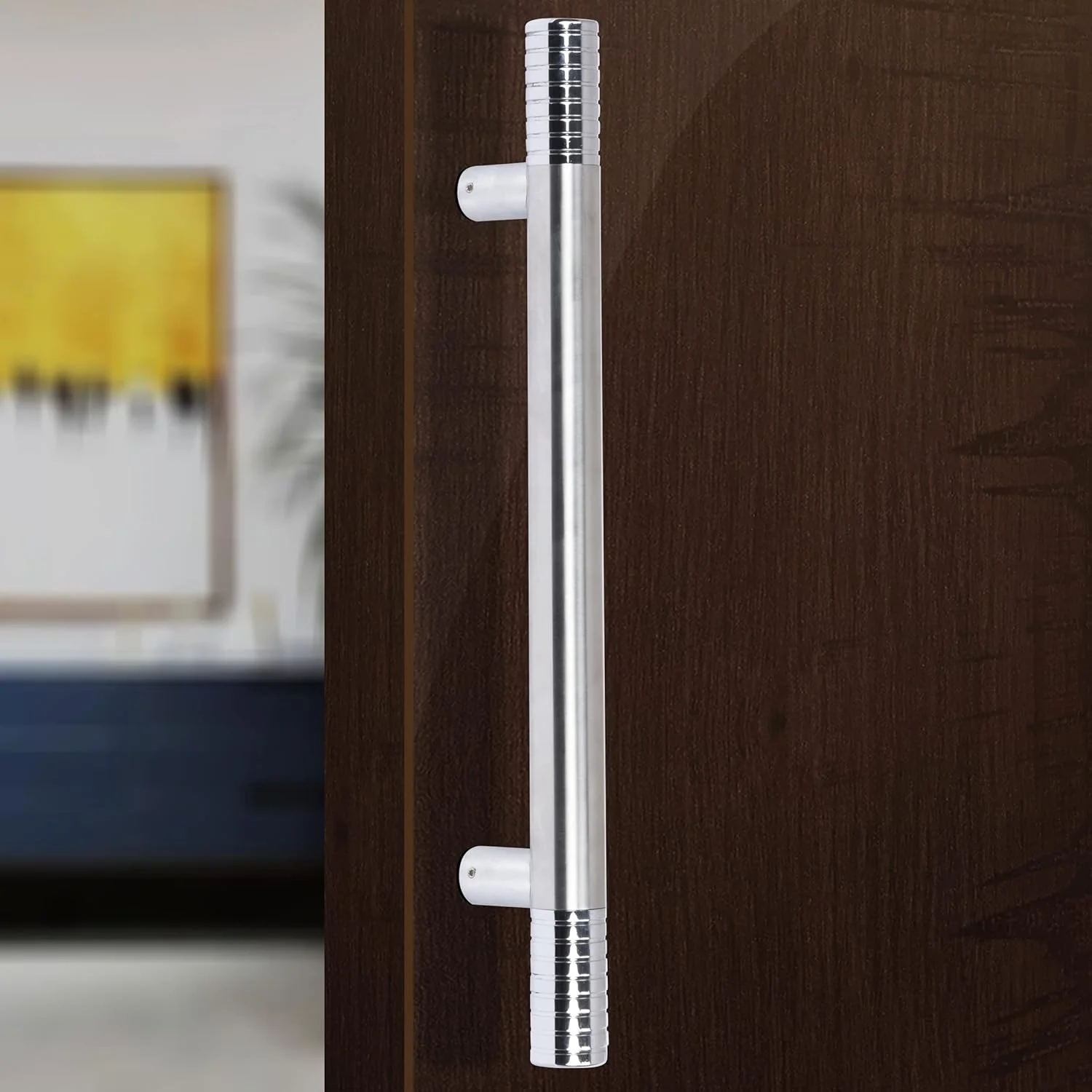 دستگیره فشاری کششی درب Plantex از جنس استیل ضد زنگ و آلومینیوم برای درب اصلی - 12 اینچ (پرداخت کروم)