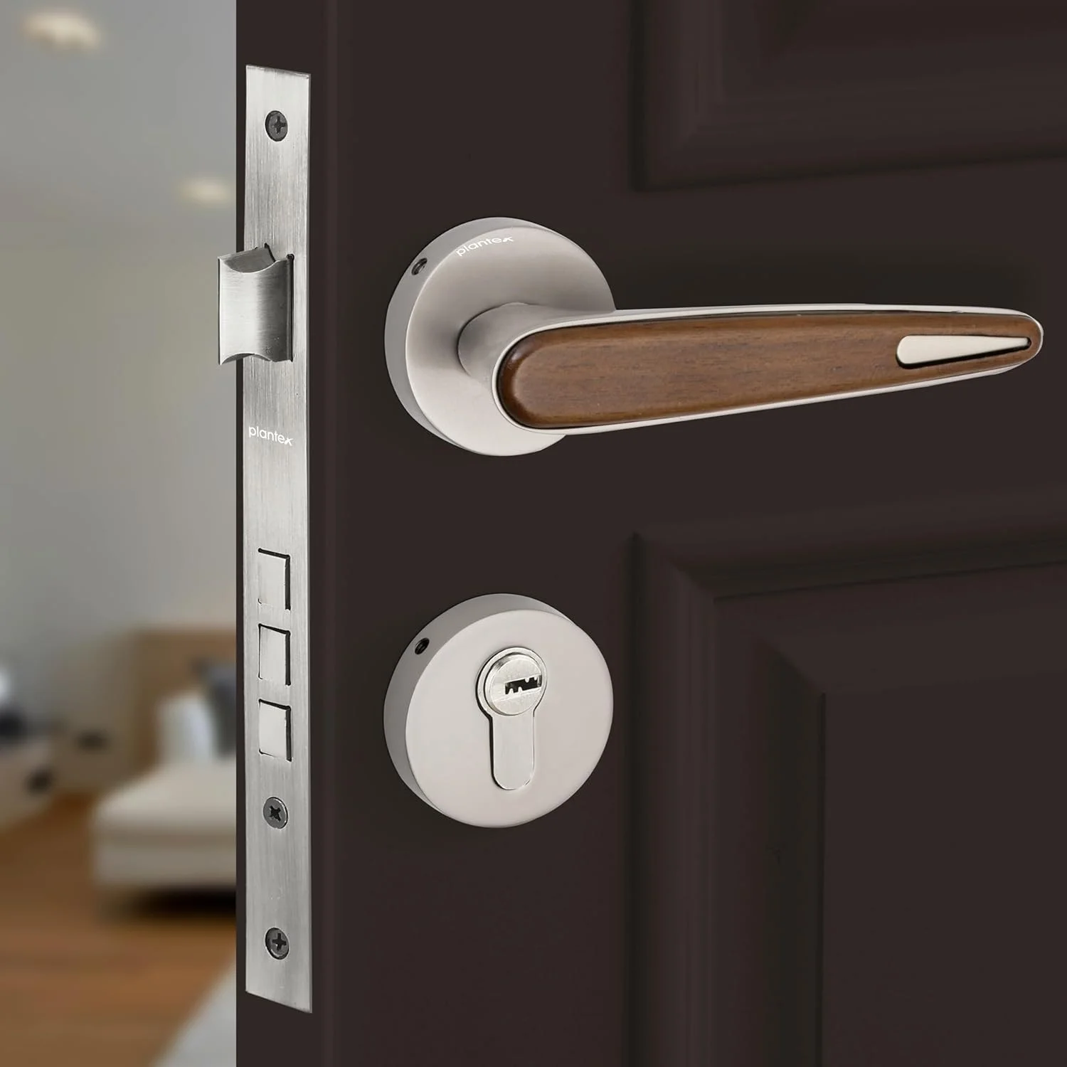 قفل درب سنگین پلنتکس / قفل زبانه درب اصلی / دستگیره مناسب منزل / محل کار - لوازم جانبی درب (ساتن و طرح چوب)