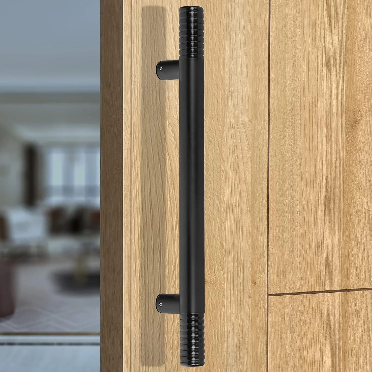 دستگیره فشاری کششی درب Plantex از جنس استیل ضد زنگ و آلومینیوم برای درب اصلی - 12 اینچ (مشکی)