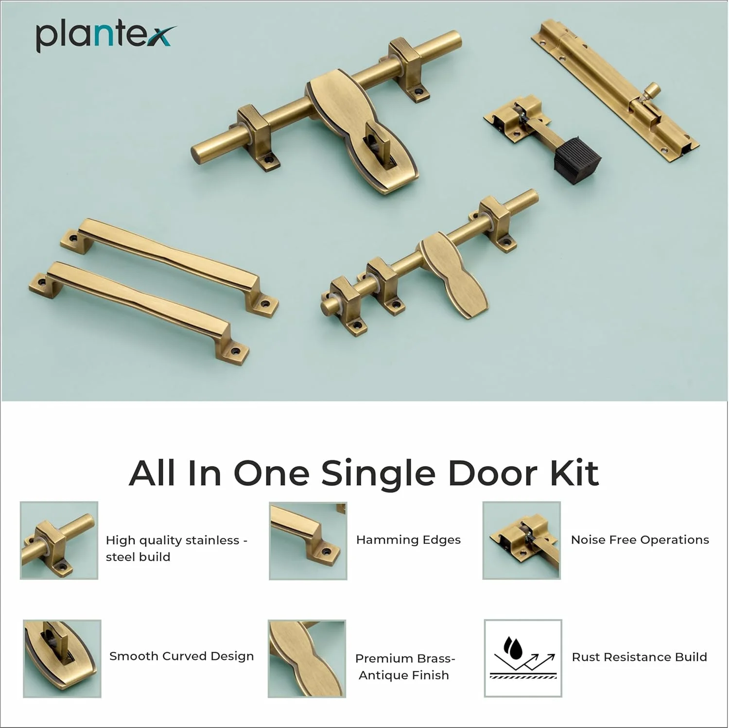 ست کامل یراق آلات درب استیل Plantex برای درب تکی شامل قفل آویز 10 اینچی، قفل زبانه 8 اینچی، دو دستگیره 7 اینچی، قفل اهرمی 7 اینچی و استاپر درب 4 اینچی - (DMAL-03-برنجی آنتیک) ست کامل یراق آلات درب استیل Plantex برای درب تکی شامل قفل آویز 10 اینچی، قفل زبانه 8 اینچی، دو دستگیره 7 اینچی، قفل اهرمی 7 اینچی و استاپر درب 4 اینچی - (DMAL-03-برنجی آنتیک)