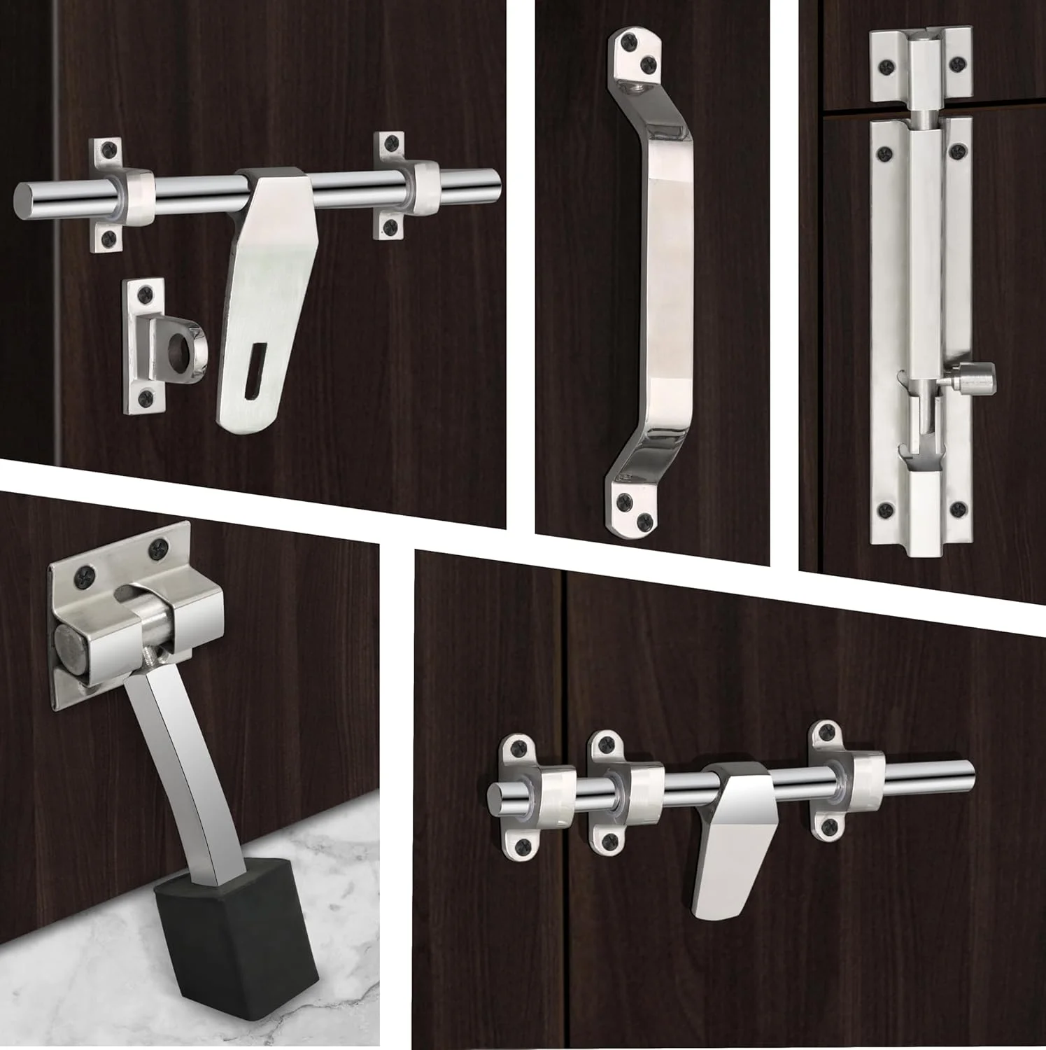 ست کامل درب استیل Plantex برای درب تکی (آل-دراپ 10 اینچی، قفل 8 اینچی، 2 عدد دستگیره 8 اینچی، قفل اهرمی 7 اینچی، استاپر درب 4 اینچی) - کروم مدرن و روکش مات - DK-07-Combi