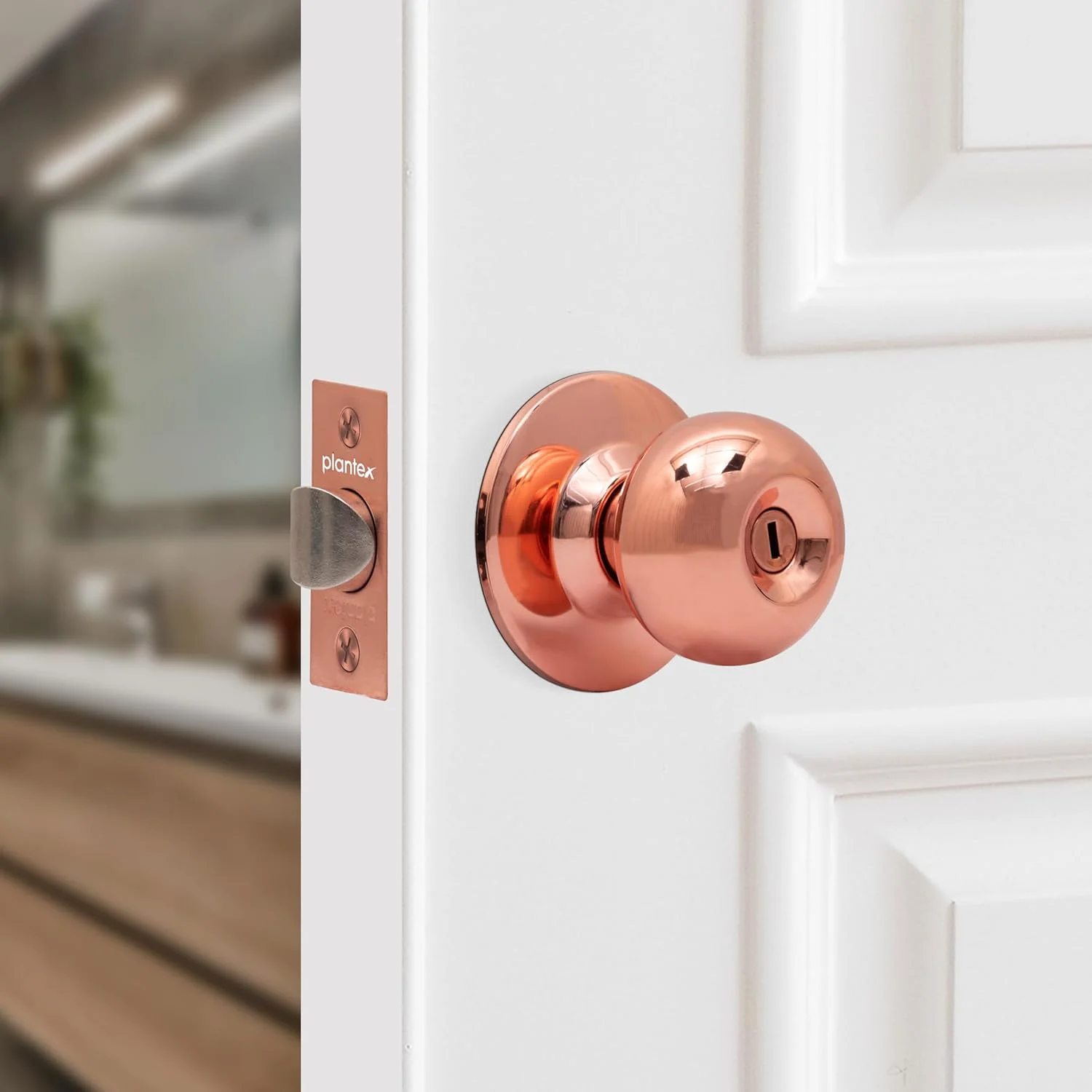 قفل درب سرویس بهداشتی پلنتکس / قفل استوانه‌ای بدون کلید برای حمام/بالکن/دستگیره درب لوله‌ای - بسته 1 عددی (رزگلد)