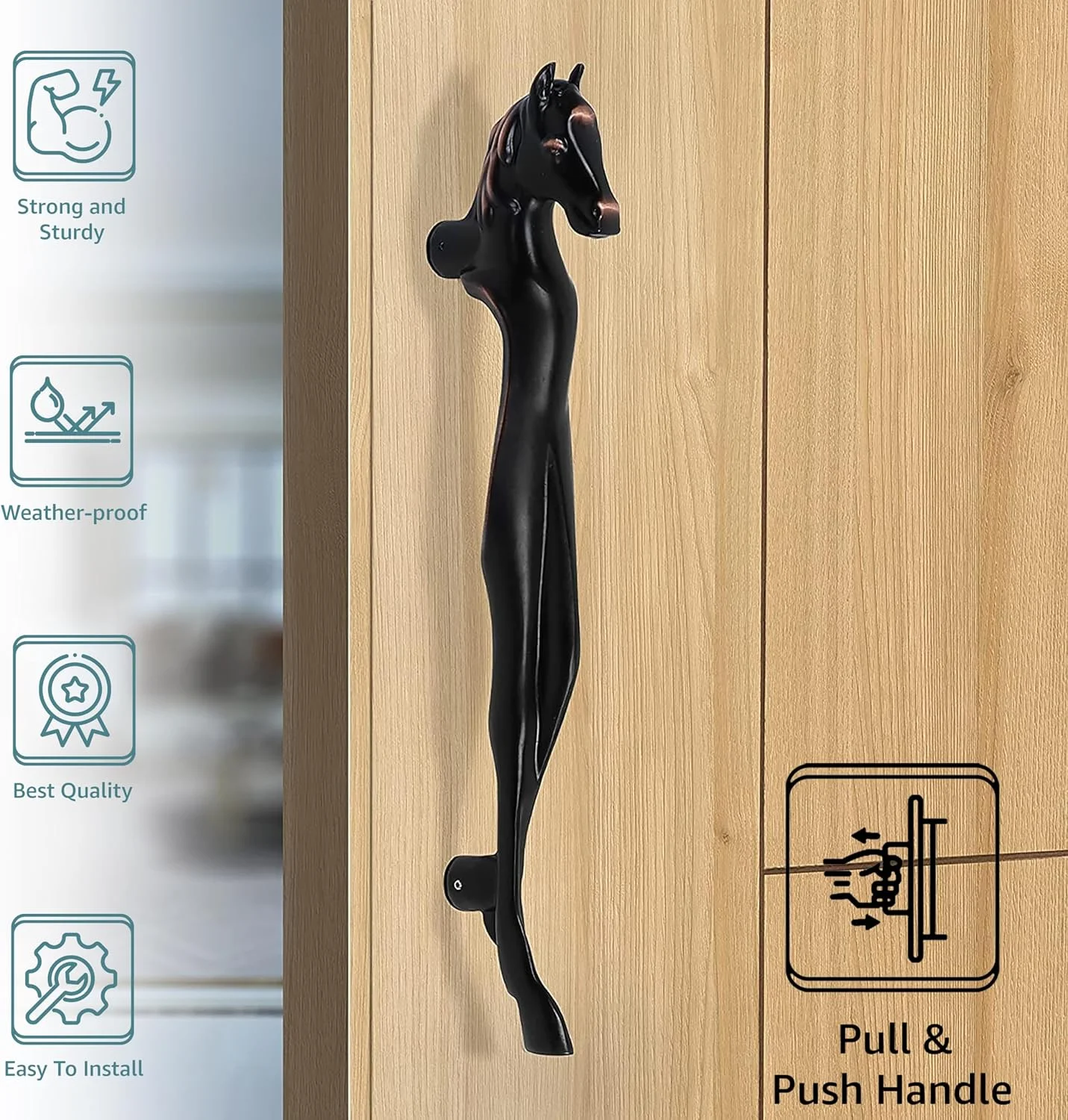 دستگیره در طرح اسب Plantex با روکش مسی عتیقه - 10 اینچ دستگیره در طرح اسب Plantex با روکش مسی عتیقه - 10 اینچ