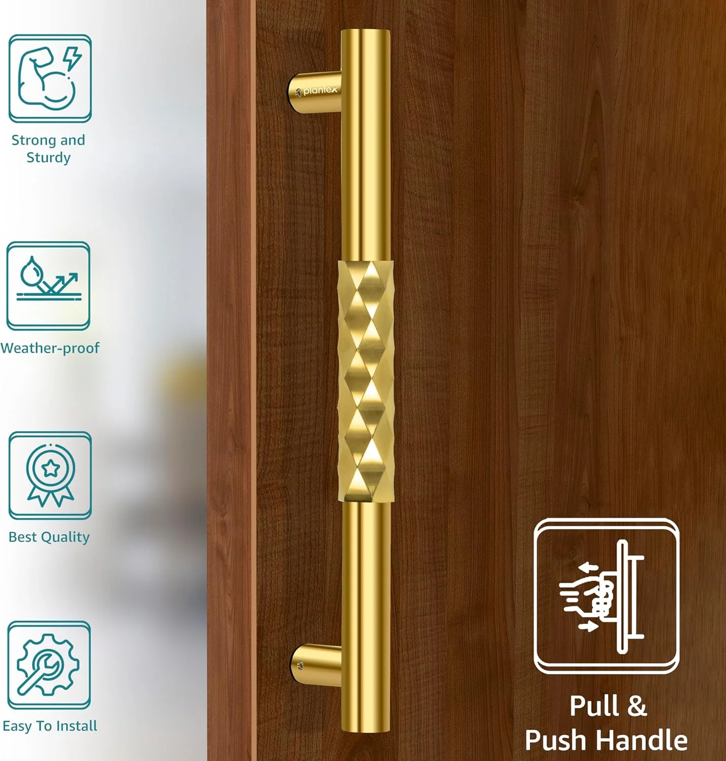 دستگیره درب پلنتکس / دکوراسیون درب و منزل / دستگیره اصلی درب 14 اینچی / دستگیره فشاری کششی درب - بسته 1 عددی (299، روکش طلایی PVD) دستگیره درب پلنتکس / دکوراسیون درب و منزل / دستگیره اصلی درب 14 اینچی / دستگیره فشاری کششی درب - بسته 1 عددی (299، روکش طلایی PVD)