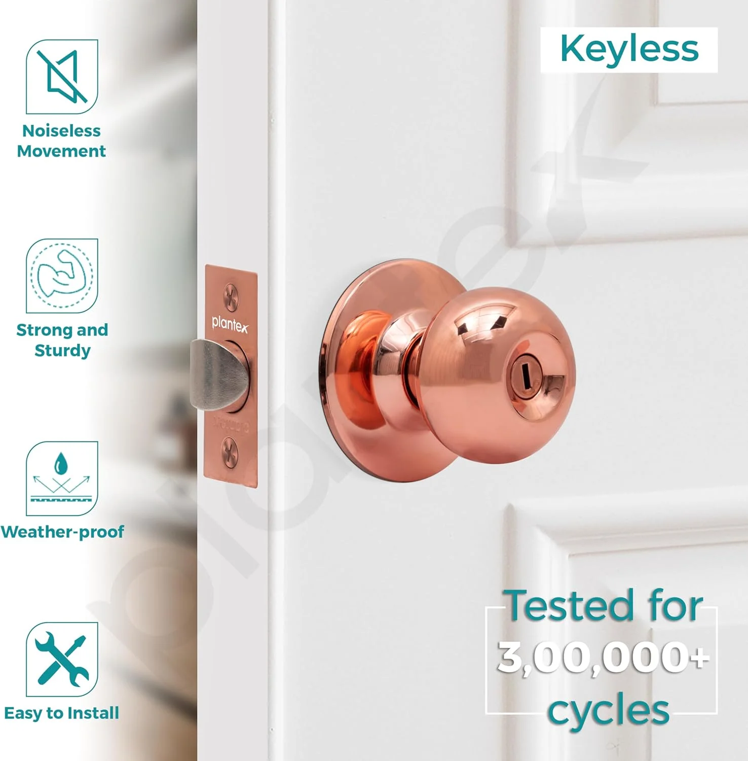 قفل درب سرویس بهداشتی پلنتکس / قفل استوانهای بدون کلید برای حمام/بالکن/دستگیره درب لولهای - بسته 1 عددی (رزگلد) قفل درب سرویس بهداشتی پلنتکس / قفل استوانهای بدون کلید برای حمام/بالکن/دستگیره درب لولهای - بسته 1 عددی (رزگلد)