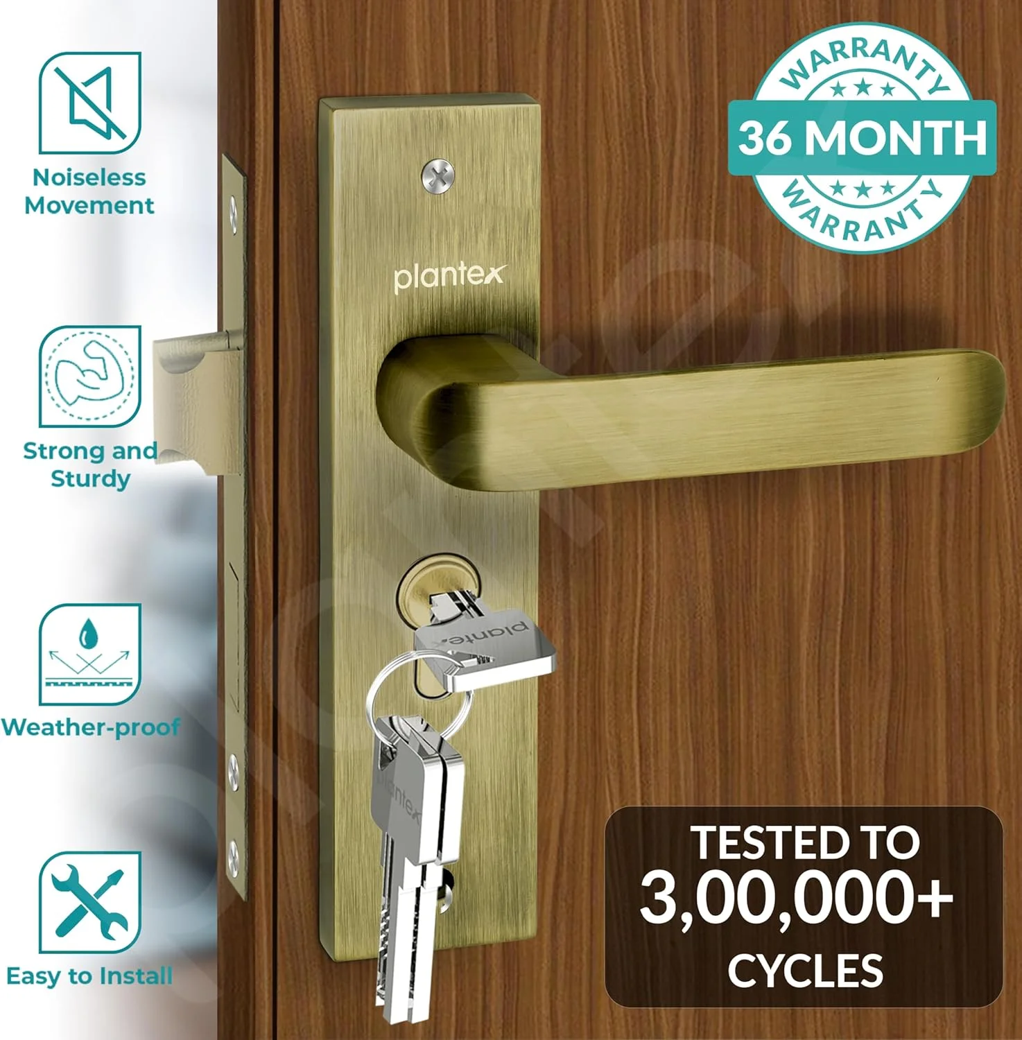 ست قفل درب سنگین Plantex - ست دستگیره قفل درب اصلی / مکانیزم قفل 6 اهرمی / قفل زبانه دار با 3 کلید، بدنه و سیلندر قفل برنجی (8110 - برنجی عتیقه) ست قفل درب سنگین Plantex - ست دستگیره قفل درب اصلی / مکانیزم قفل 6 اهرمی / قفل زبانه دار با 3 کلید، بدنه و سیلندر قفل برنجی (8110 - برنجی عتیقه)