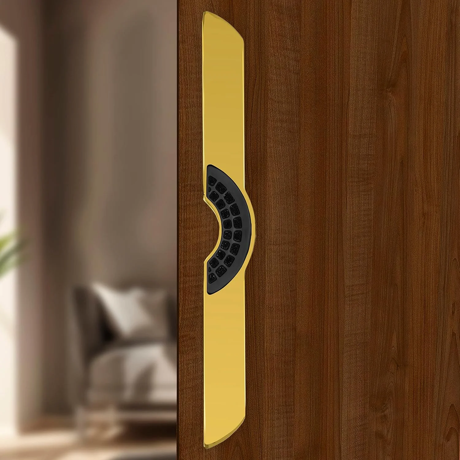 دستگیره درب پلنتکس / دکوراسیون درب و منزل / دستگیره اصلی درب 15 اینچی / دستگیره کششی فشاری درب - بسته 1 عددی (316، روکش طلایی و مشکی)