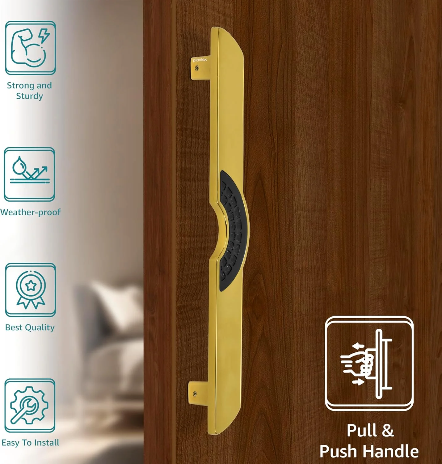 دستگیره درب پلنتکس / دکوراسیون درب و منزل / دستگیره اصلی درب 15 اینچی / دستگیره کششی فشاری درب - بسته 1 عددی (316، روکش طلایی و مشکی) دستگیره درب پلنتکس / دکوراسیون درب و منزل / دستگیره اصلی درب 15 اینچی / دستگیره کششی فشاری درب - بسته 1 عددی (316، روکش طلایی و مشکی)