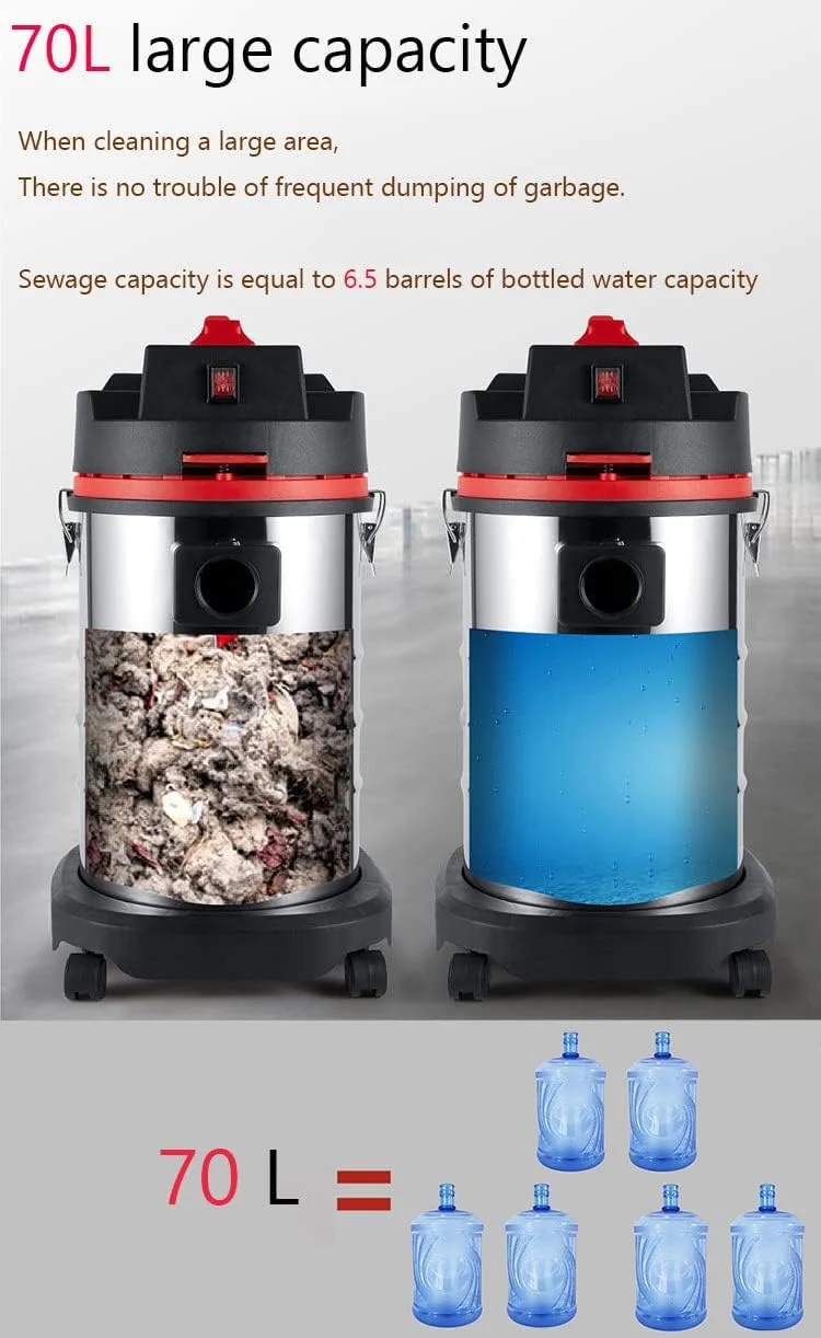 جاروبرقی آب و خاک سانرایز، 70 لیتری، 3000 وات، قدرت مکش قوی، مناسب برای مصارف خانگی/صنعتی، خودرو، کارگاه، گاراژ، زیرزمین، ون، نظافت منزل (70 لیتر، 3000 وات)