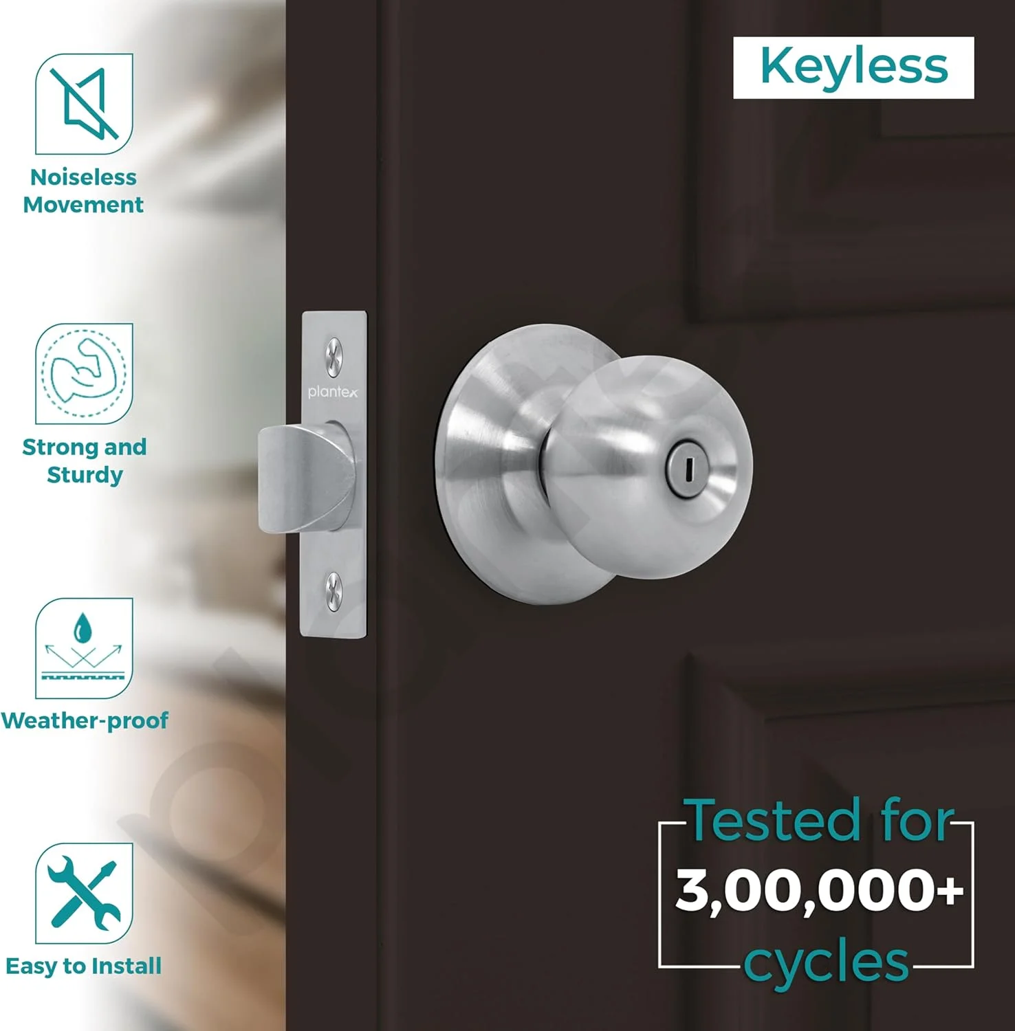 قفل درب سرویس بهداشتی پلنتکس - قفل استوانهای بدون کلید برای درب سرویس بهداشتی/بالکن/دستگیره درب لولهای (بدون کلید - مات) قفل درب سرویس بهداشتی پلنتکس - قفل استوانهای بدون کلید برای درب سرویس بهداشتی/بالکن/دستگیره درب لولهای (بدون کلید - مات)