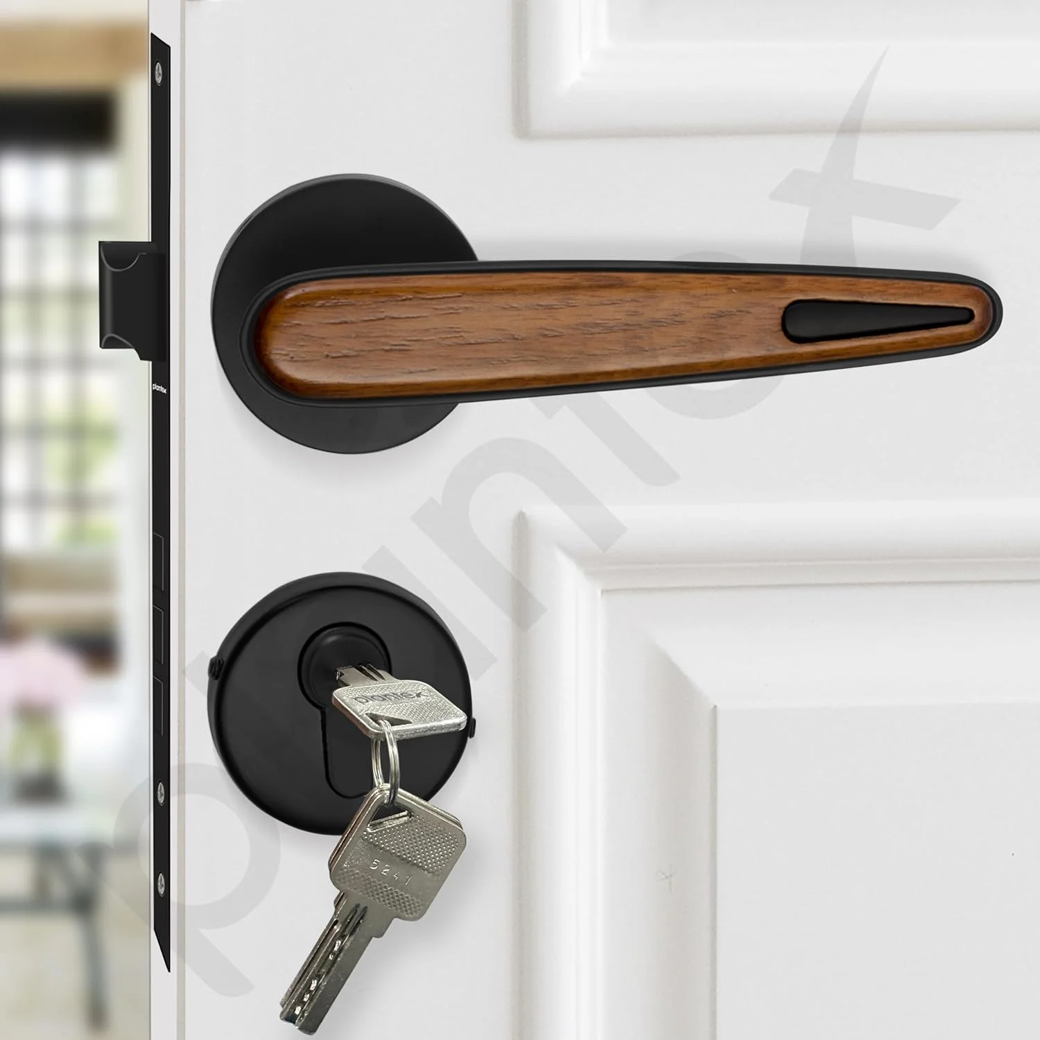 قفل درب سنگین پلنتکس / قفل زبانه و دستگیره درب اصلی برای خانه / دفتر - لوازم جانبی درب (مشکی و طرح چوب) قفل درب سنگین پلنتکس / قفل زبانه و دستگیره درب اصلی برای خانه / دفتر - لوازم جانبی درب (مشکی و طرح چوب)