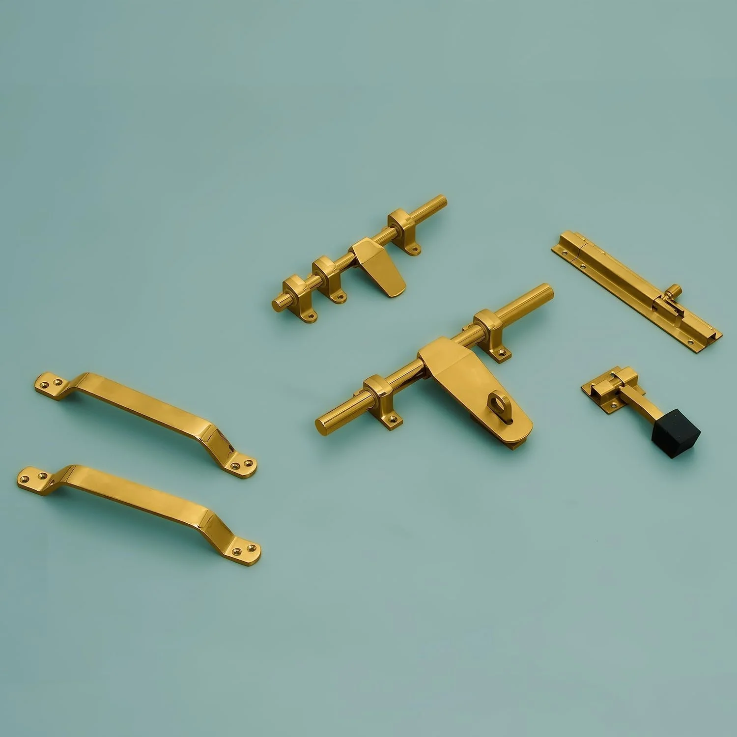 کیت درب استیل Plantex برای درب تکی / یراق آلات درب / لوازم جانبی درب (شامل قفل آویز 10 اینچی، زبانه 8 اینچی، 2 دستگیره 8 اینچی، قفل اهرمی 7 اینچی و استاپر درب 4 اینچی) - (DK-07-PVD طلایی)