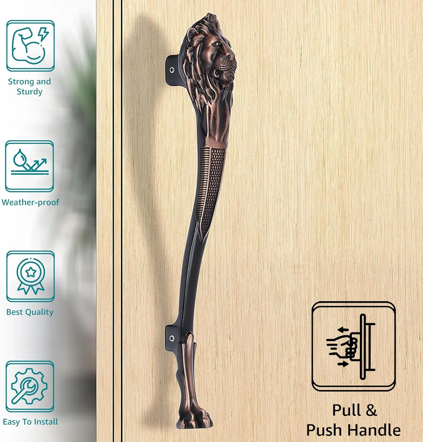 دستگیره در ورودی طرح شیر Plantex از جنس آلومینیوم - 8 اینچ (رنگ مسی آنتیک) دستگیره در ورودی طرح شیر Plantex از جنس آلومینیوم - 8 اینچ (رنگ مسی آنتیک)