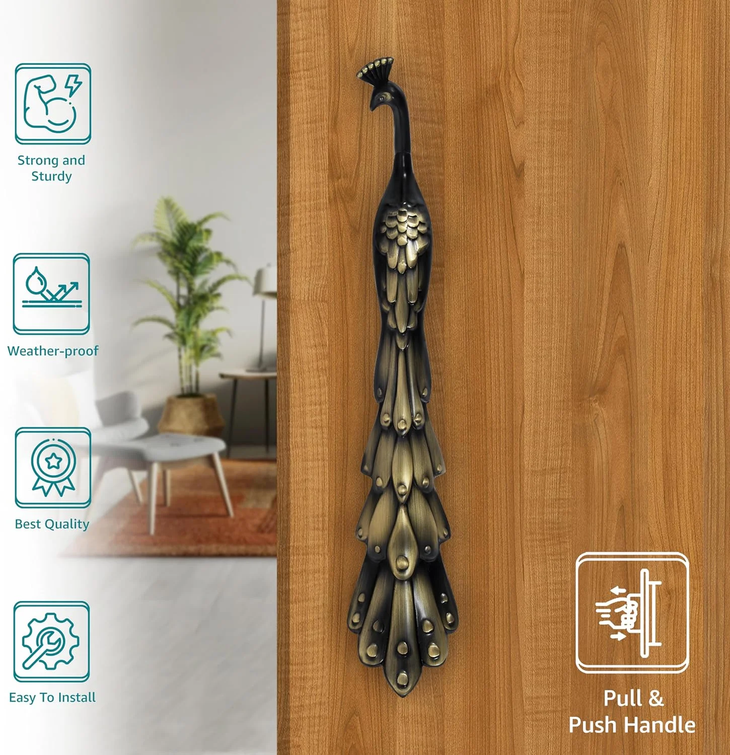 دستگیره در ورودی طرح طاووس Plantex Mayur سایز ۱۶ اینچ (برنجی عتیقه) دستگیره در ورودی طرح طاووس Plantex Mayur سایز ۱۶ اینچ (برنجی عتیقه)