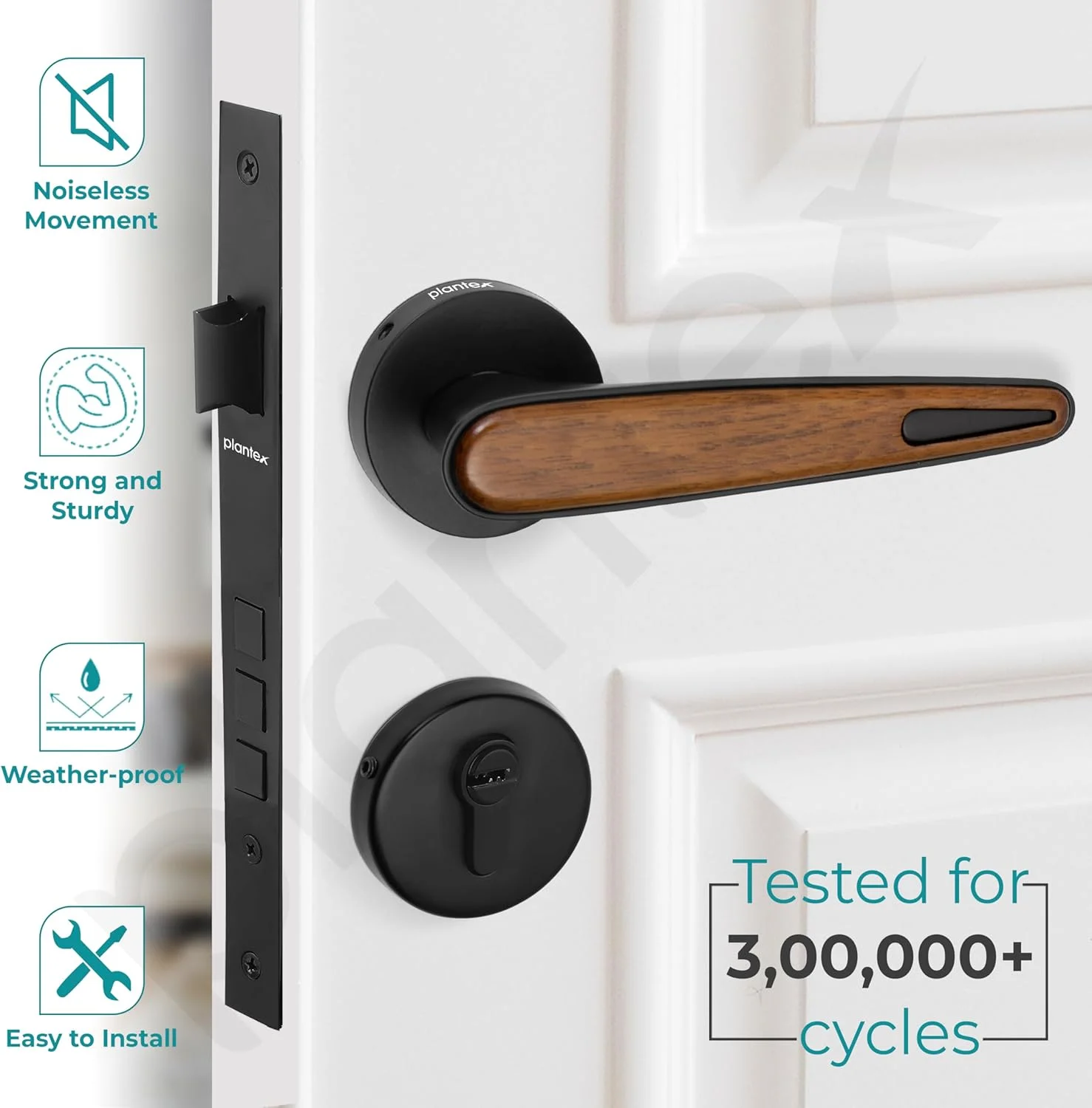 قفل درب سنگین پلنتکس / قفل زبانه و دستگیره درب اصلی برای خانه / دفتر - لوازم جانبی درب (مشکی و طرح چوب) قفل درب سنگین پلنتکس / قفل زبانه و دستگیره درب اصلی برای خانه / دفتر - لوازم جانبی درب (مشکی و طرح چوب)