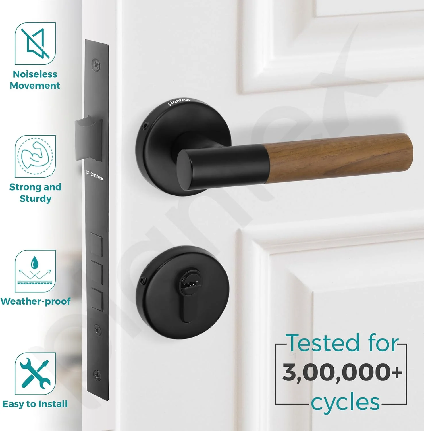 قفل درب سنگین پلنتکس / قفل زبانه درب اصلی / دستگیره مناسب منزل / محل کار - لوازم جانبی درب (مشکی و طرح چوب) قفل درب سنگین پلنتکس / قفل زبانه درب اصلی / دستگیره مناسب منزل / محل کار - لوازم جانبی درب (مشکی و طرح چوب)