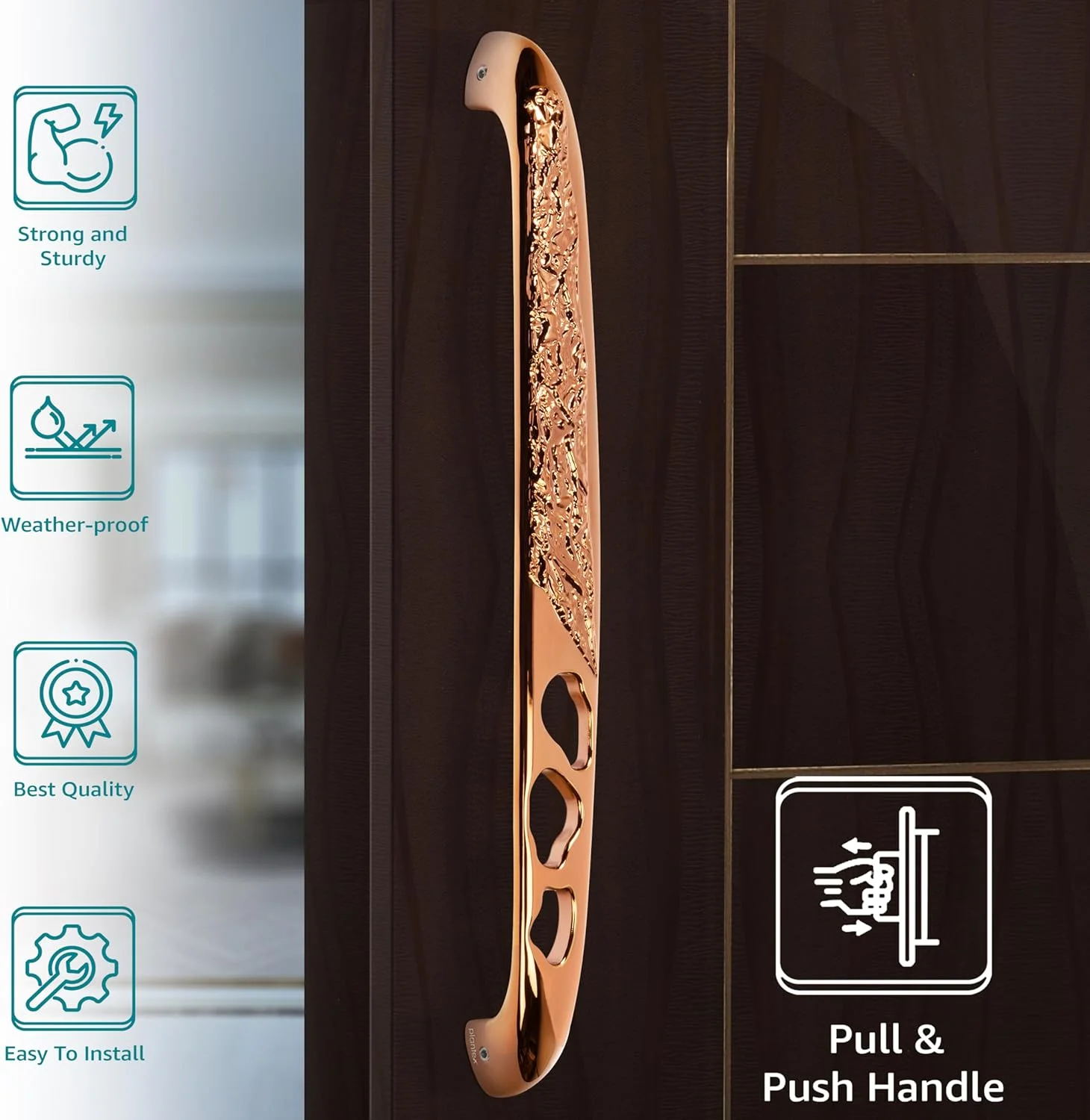 دستگیره درب ممتاز Plantex سایز 13 اینچ برای درب اصلی و دستگیره کششی-فشاری برای درب چوبی و شیشه ای / منزل / هتل / سخت افزار درب اداری - بسته 1 عددی (311، رزگلد)