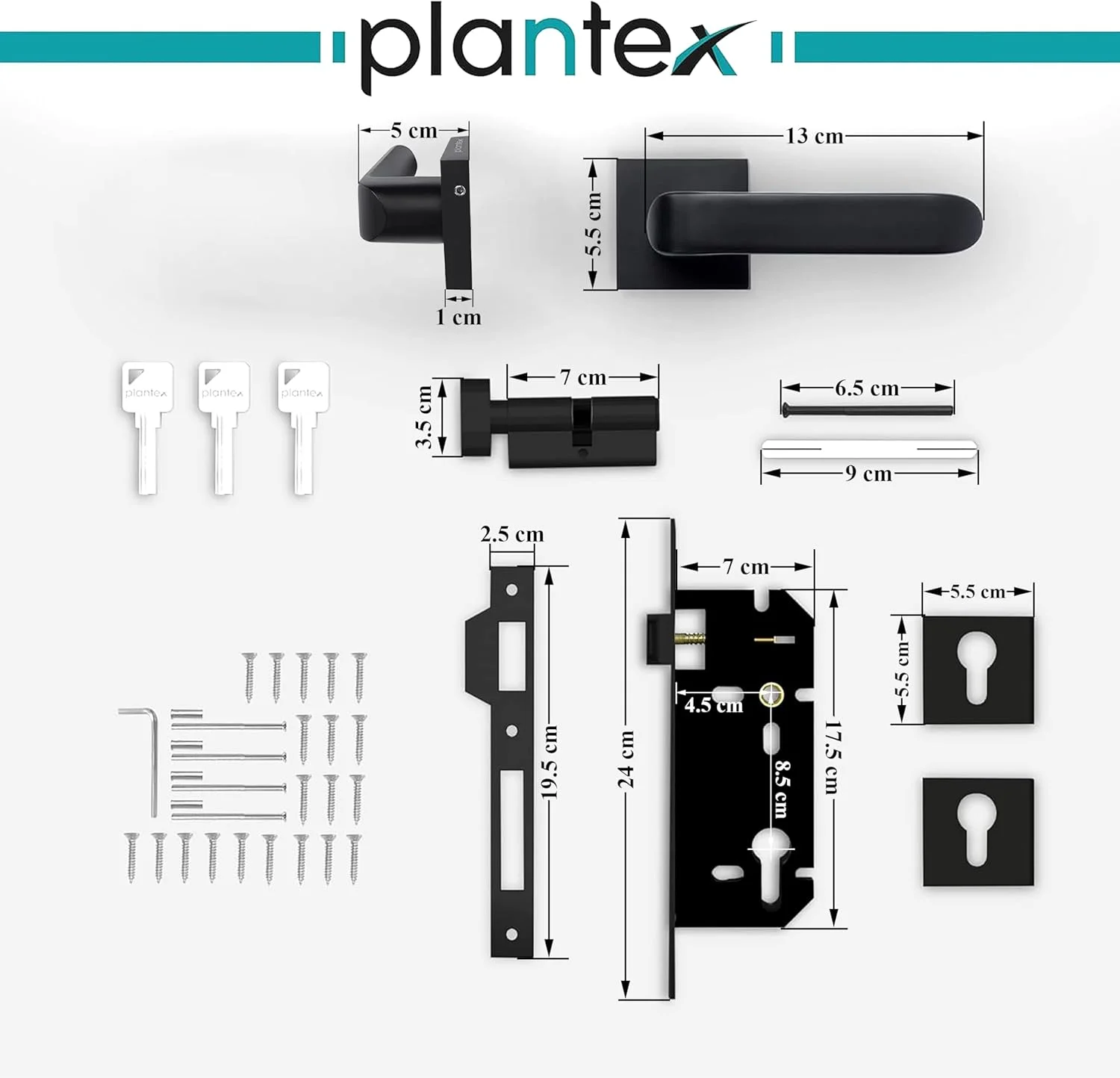 قفل درب توکار سنگین پلنتکس مدل 7110 به همراه دستگیره درب مناسب درب اصلی منزل، اتاق خواب، اداره، هتل به همراه 3 کلید (مشکی) قفل درب توکار سنگین پلنتکس مدل 7110 به همراه دستگیره درب مناسب درب اصلی منزل، اتاق خواب، اداره، هتل به همراه 3 کلید (مشکی)