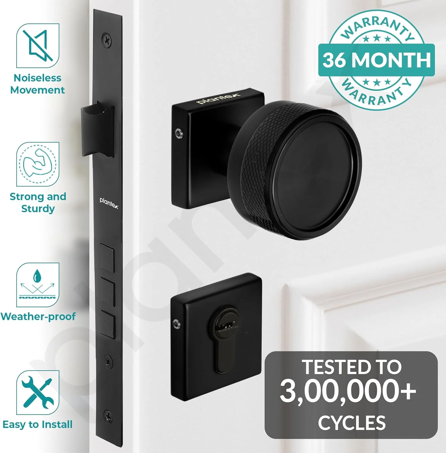 قفل درب سه گانه Plantex برای خانه/ ست قفل درب اصلی با بدنه و سیلندر برنجی (مشکی) قفل درب سه گانه Plantex برای خانه/ ست قفل درب اصلی با بدنه و سیلندر برنجی (مشکی)