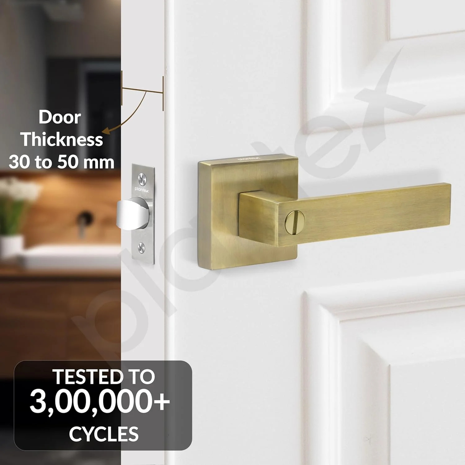 قفل درب سنگین پلنتکس / دستگیره بدون کلید - برنجی عتیقه (9807)