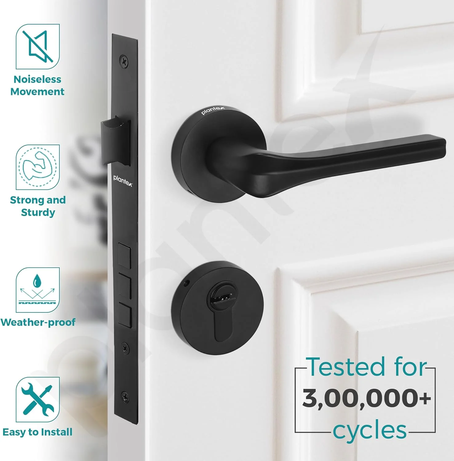 قفل درب سنگین پلنتکس / قفل زبانه و دستگیره درب اصلی برای خانه / دفتر - لوازم جانبی درب (پرداخت مشکی)